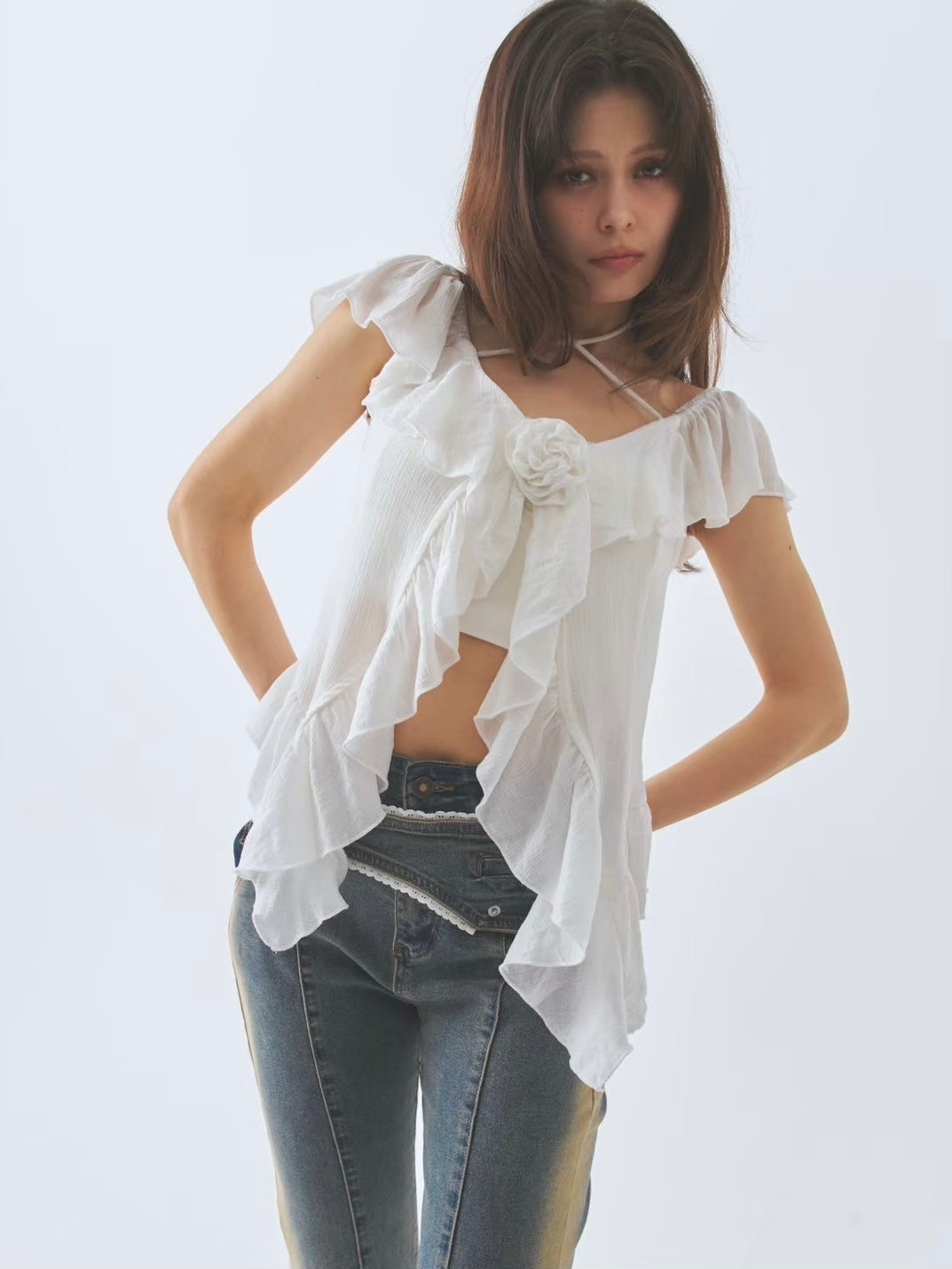cotton ruffle frill blouse