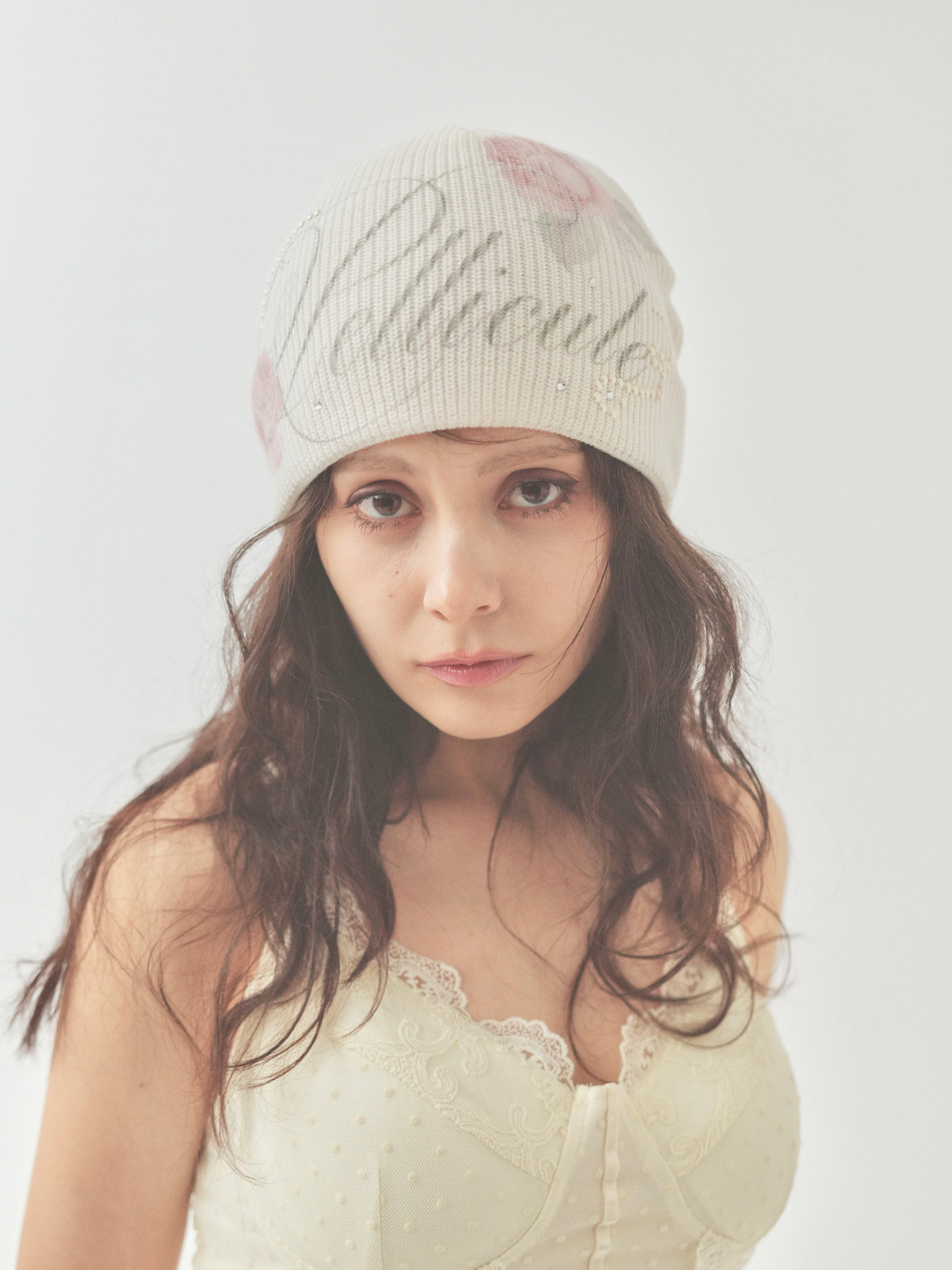 rose lettering beanie
