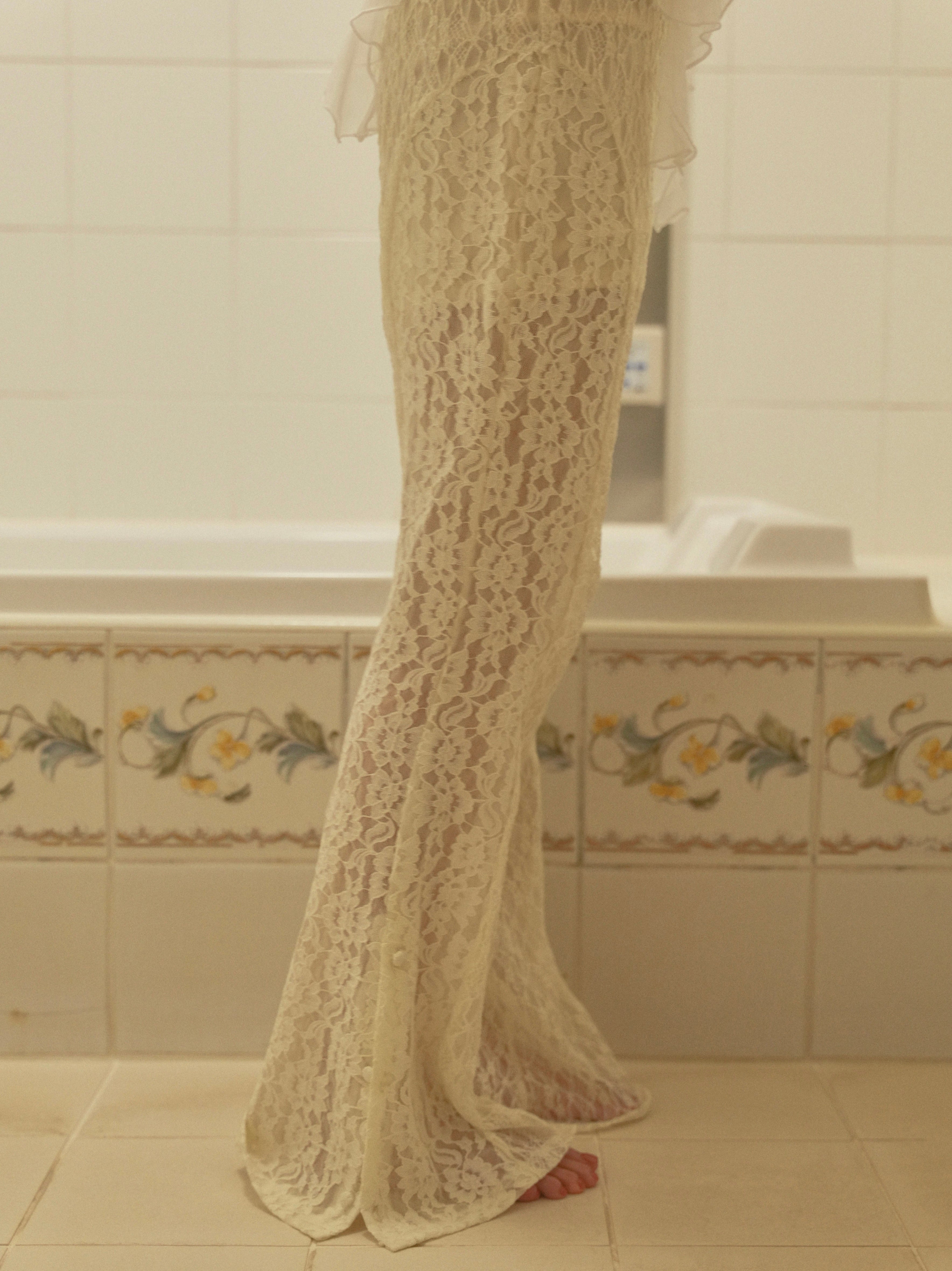 pattern lace flare pants