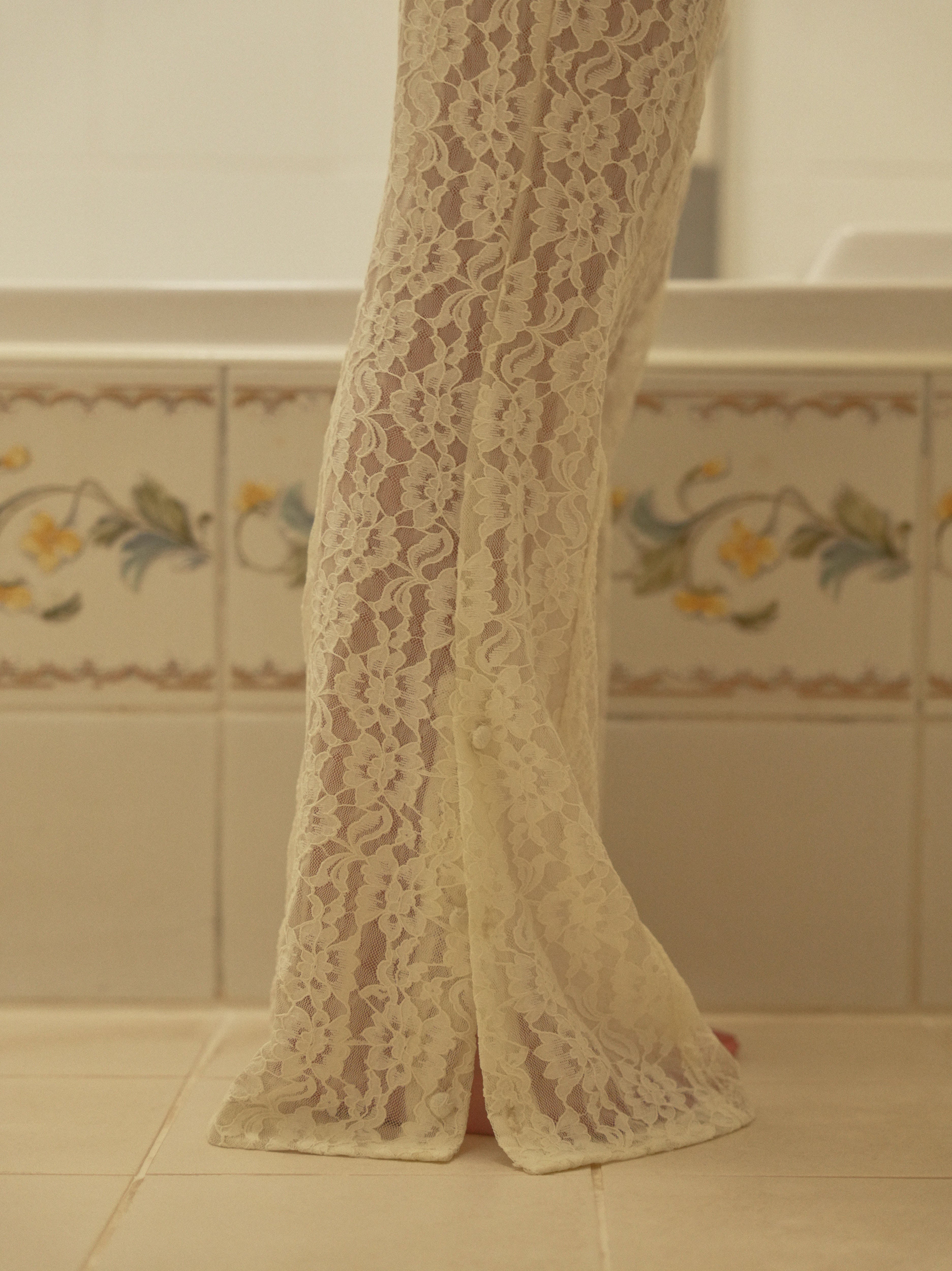 pattern lace flare pants