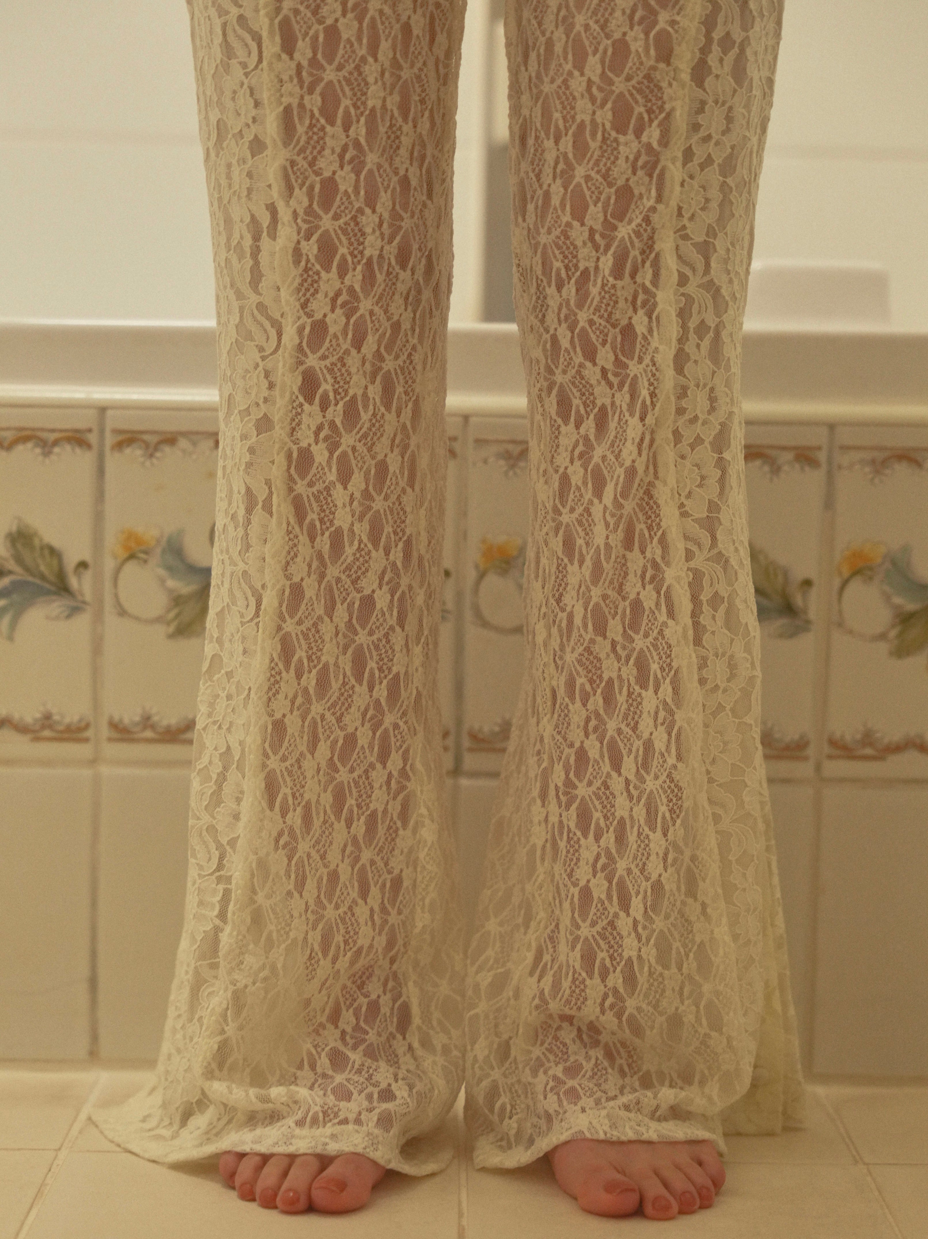 pattern lace flare pants