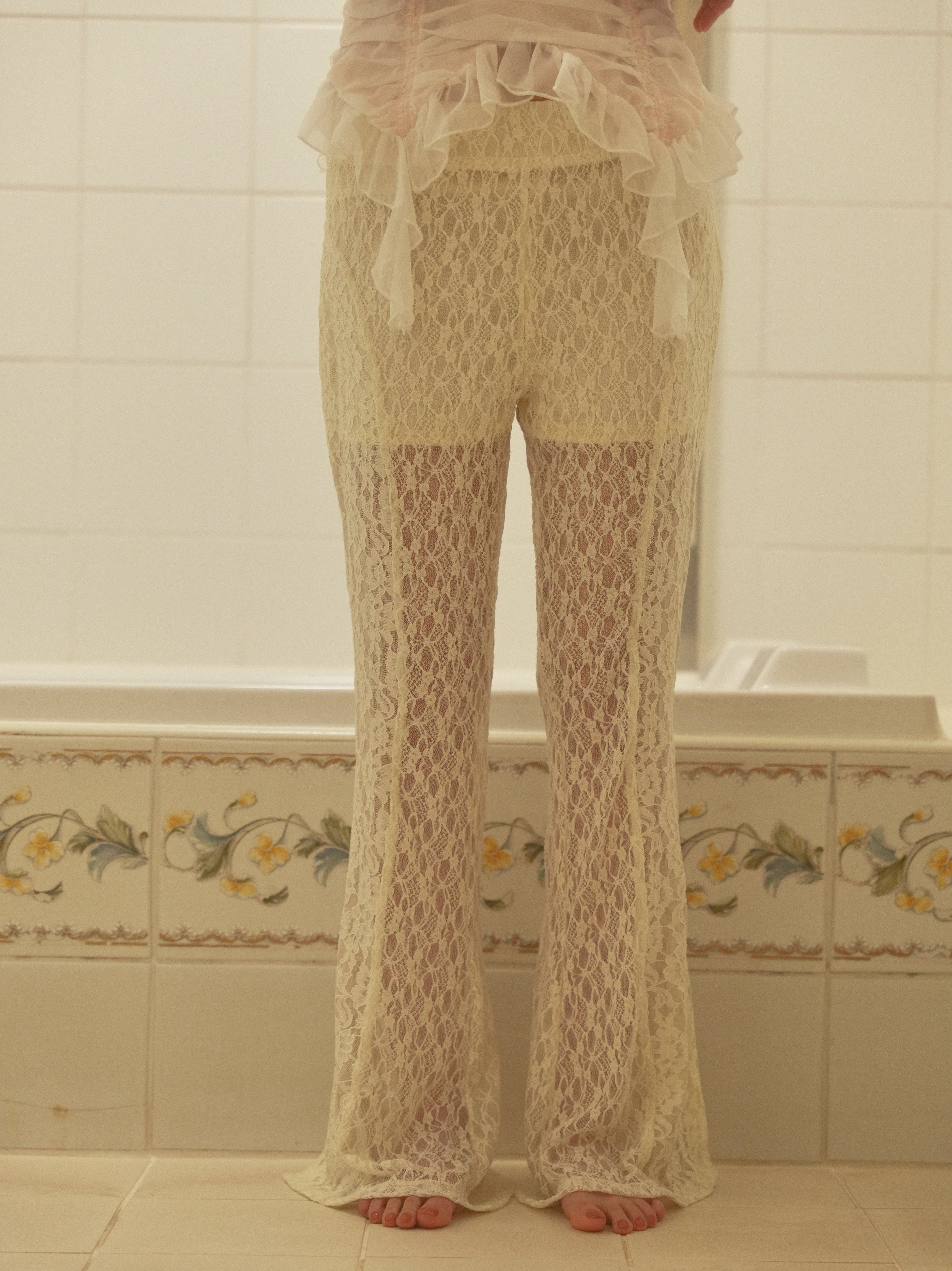 pattern lace flare pants