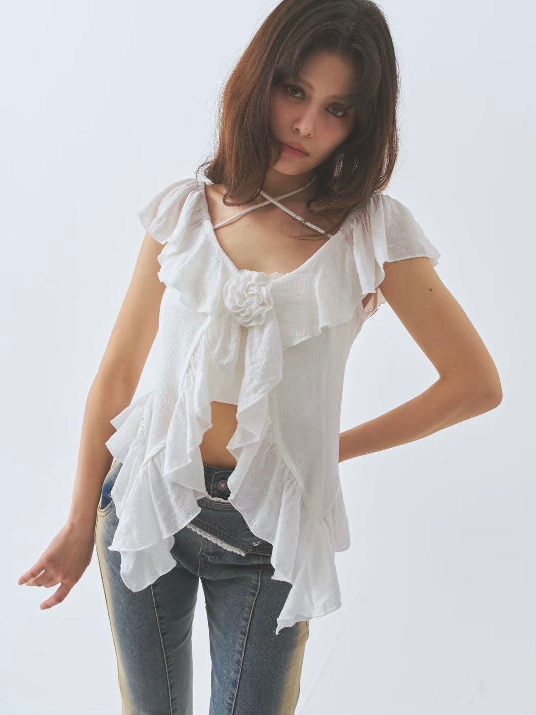 cotton ruffle frill blouse