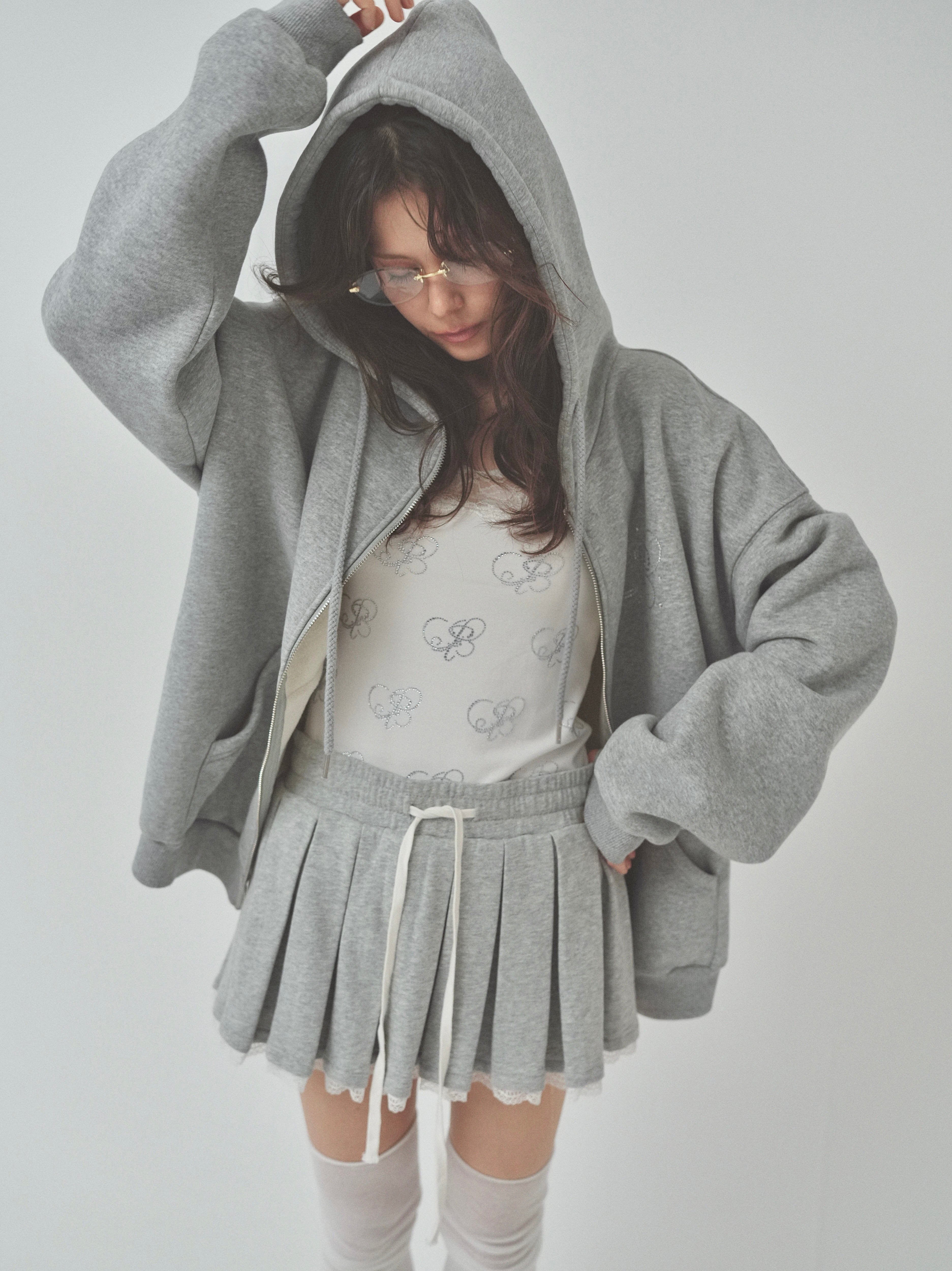 sweat lace pleats skirt