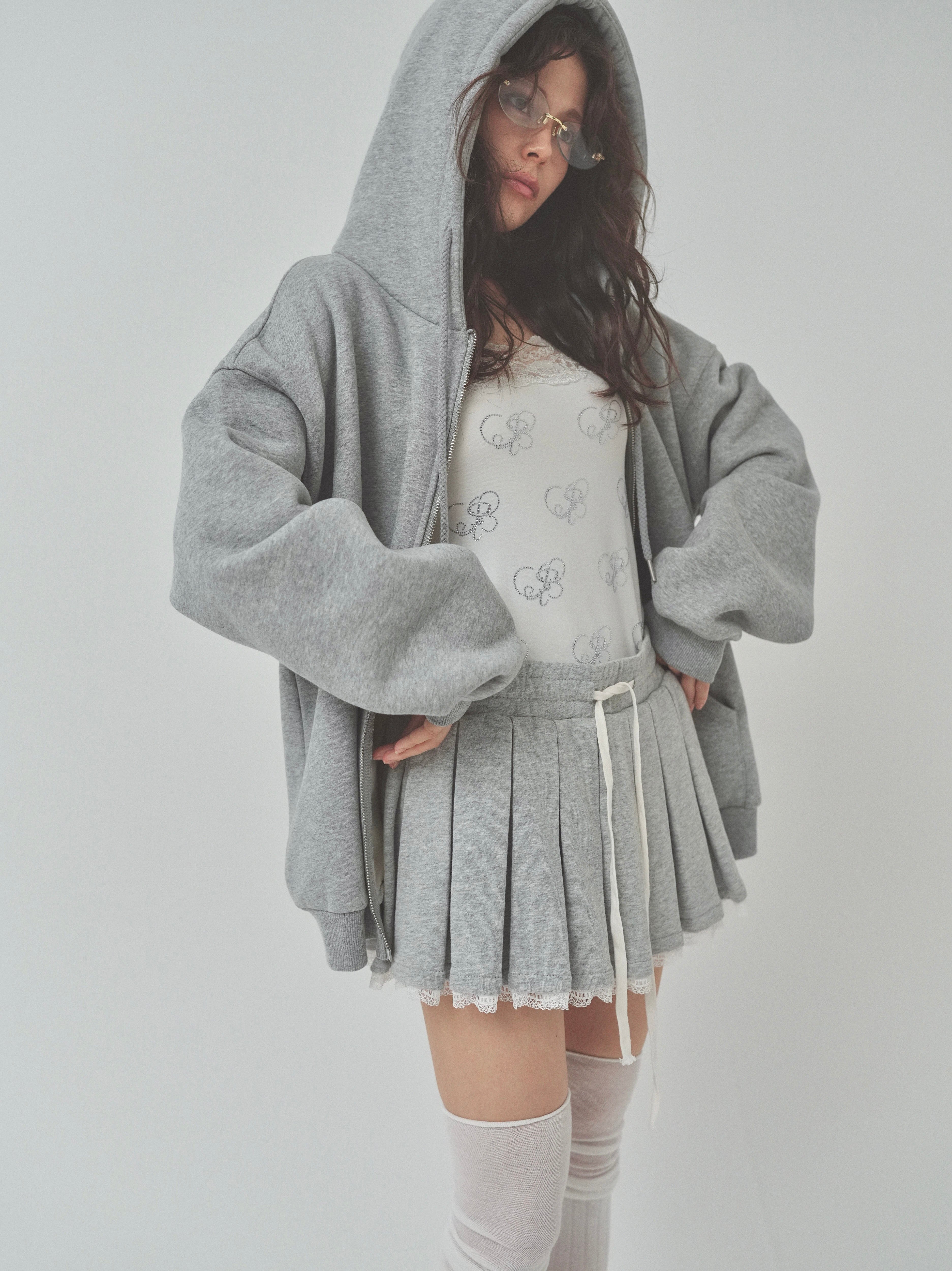 sweat lace pleats skirt