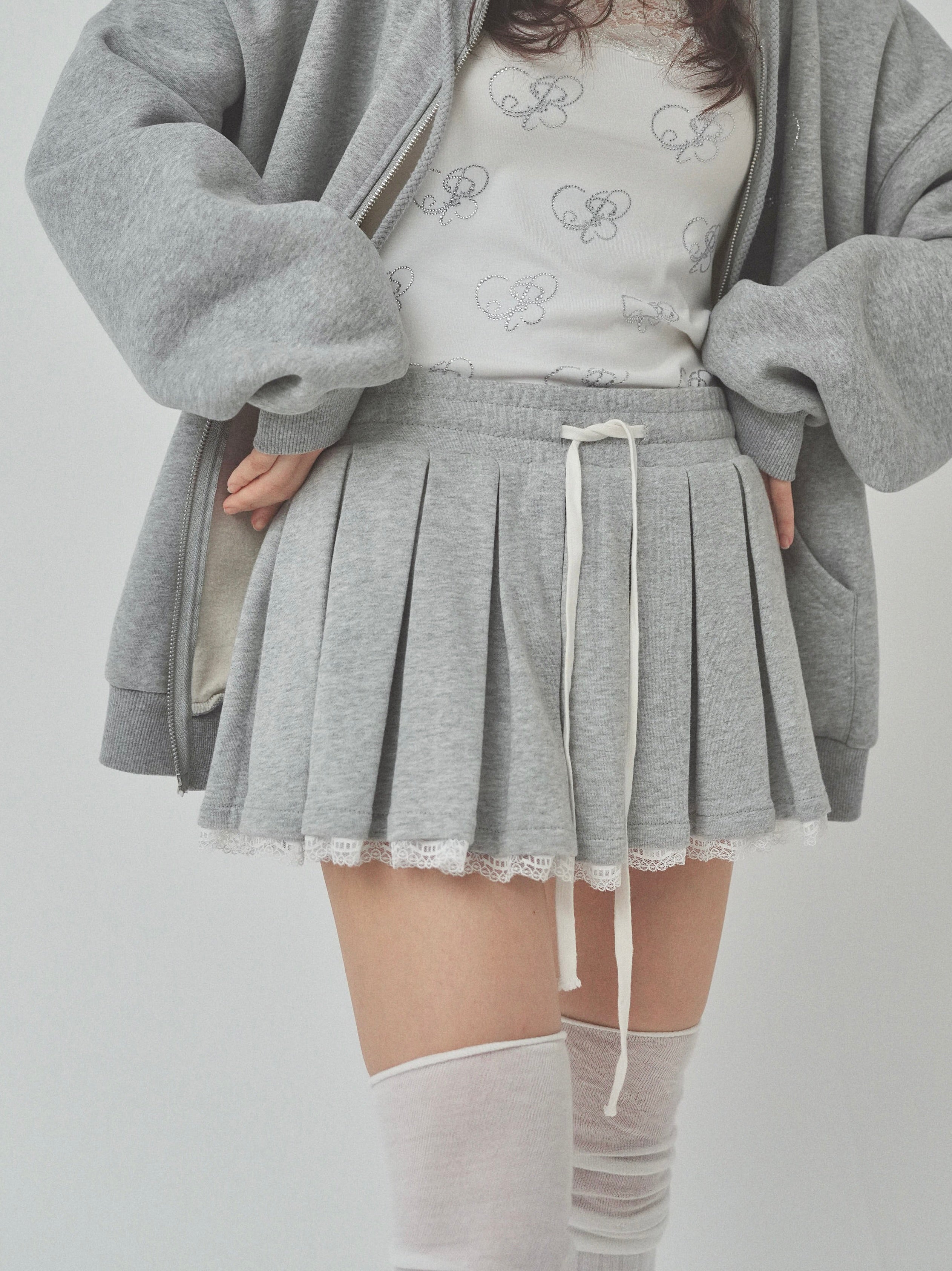 sweat lace pleats skirt