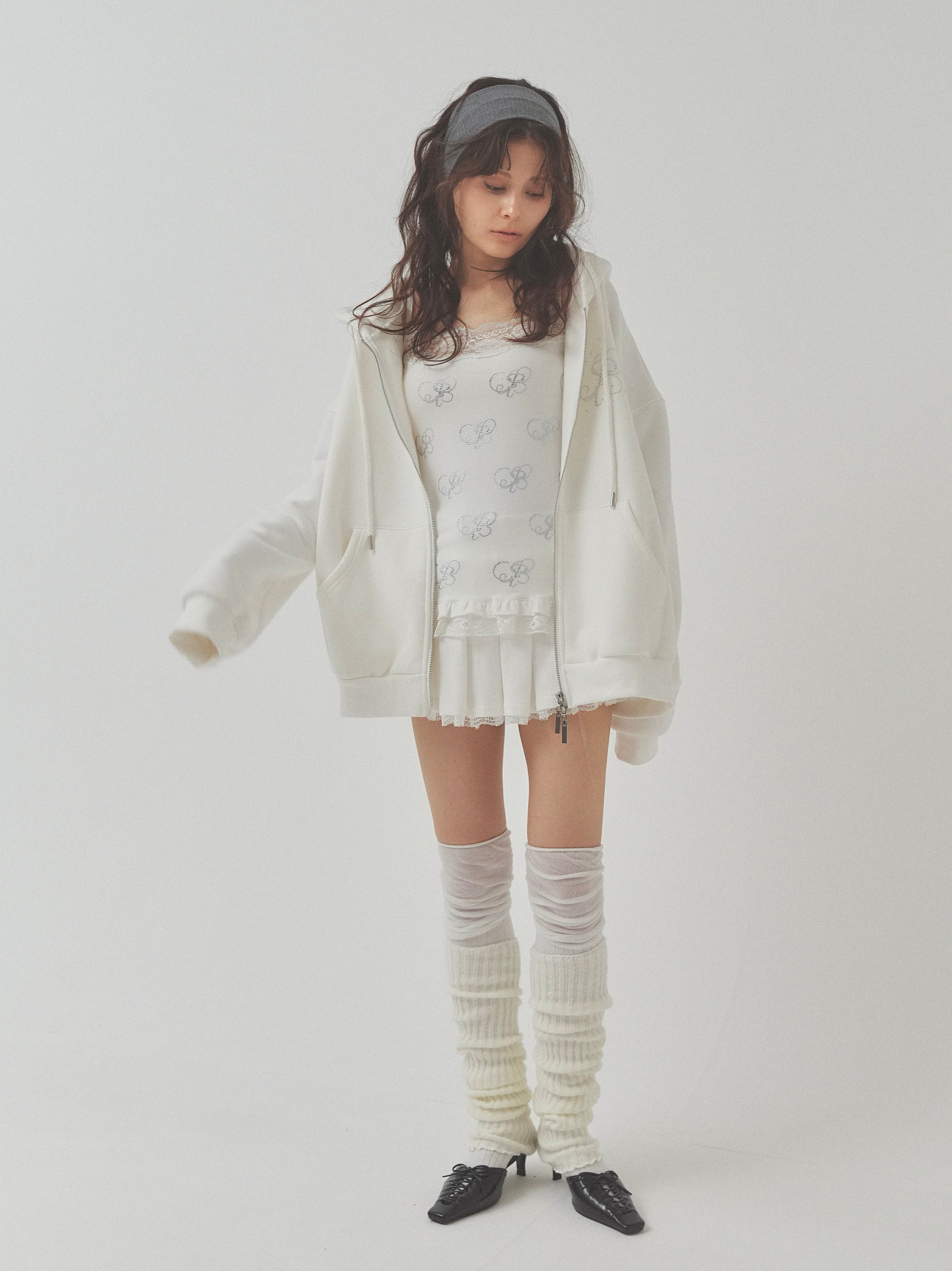 sweat lace pleats skirt