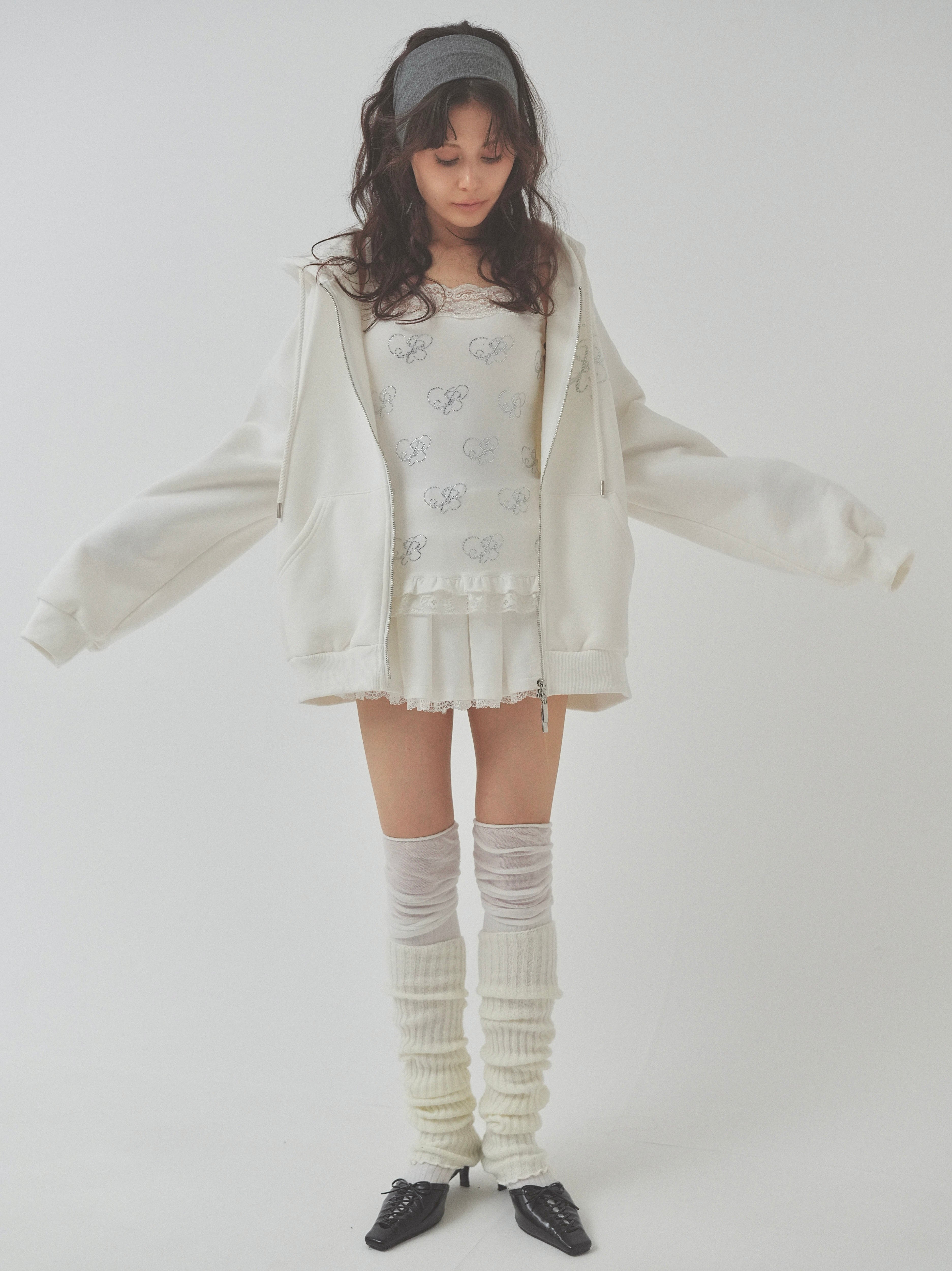 sweat lace pleats skirt