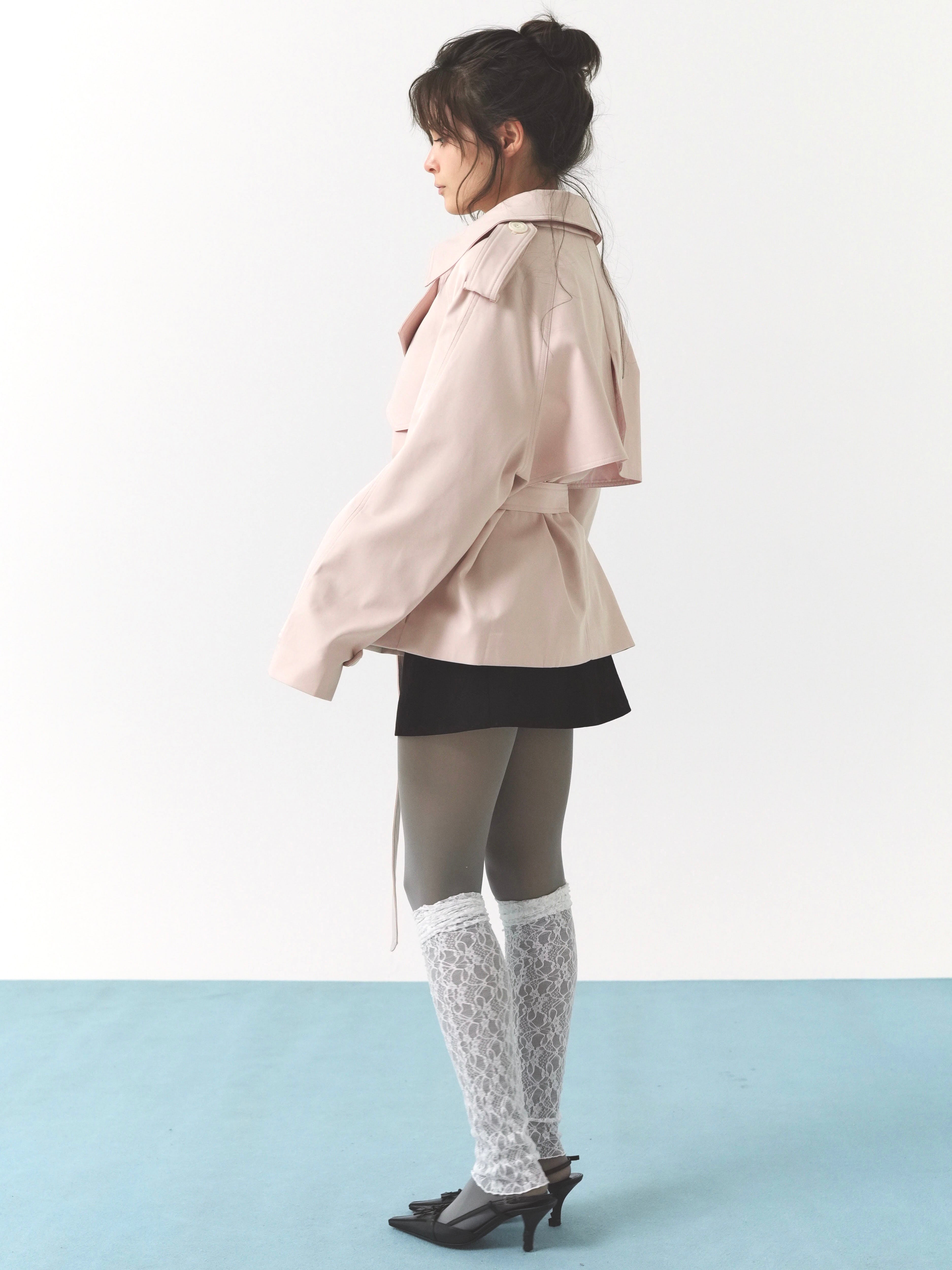 pale short trench coat