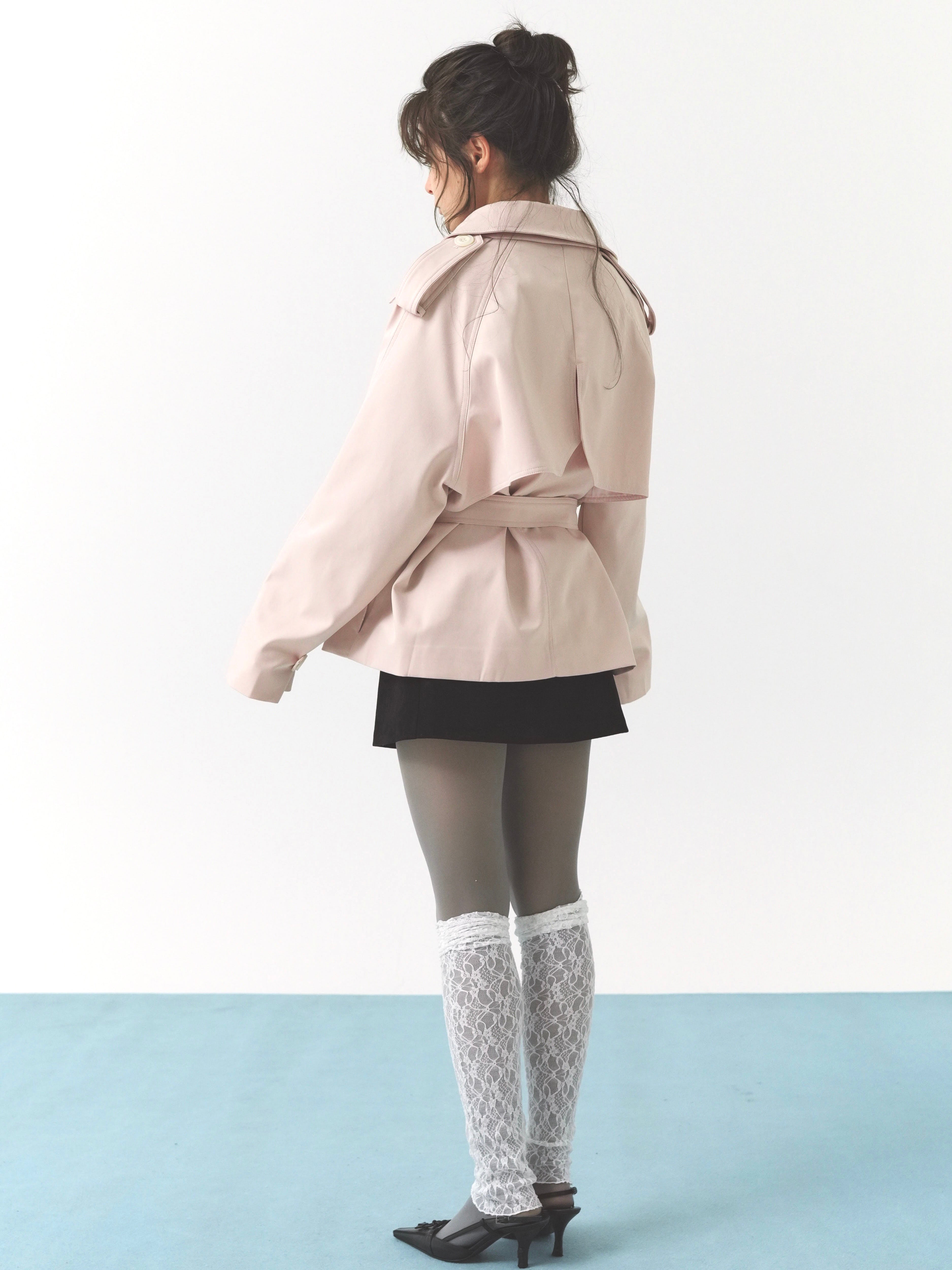 pale short trench coat