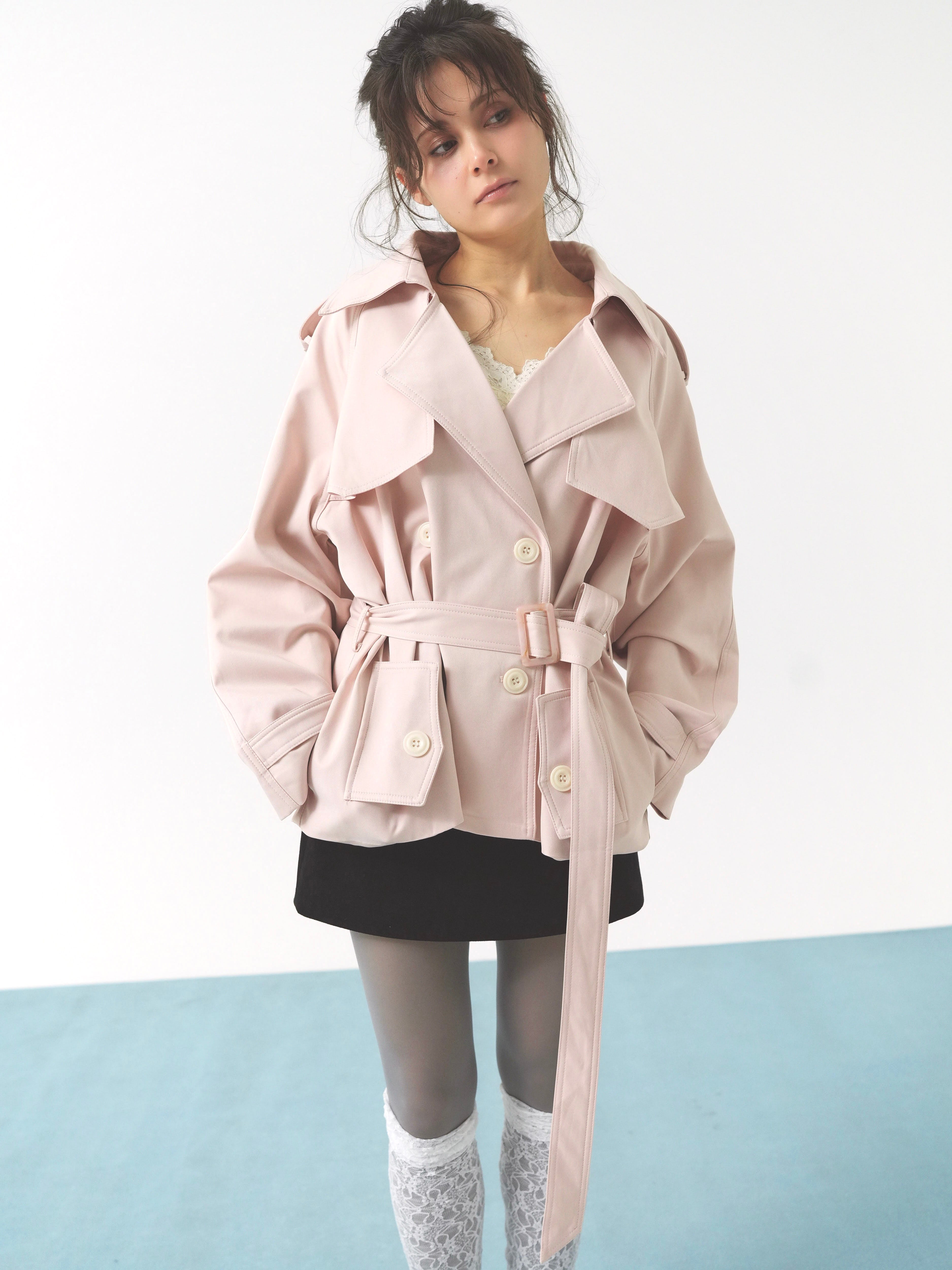 pale short trench coat