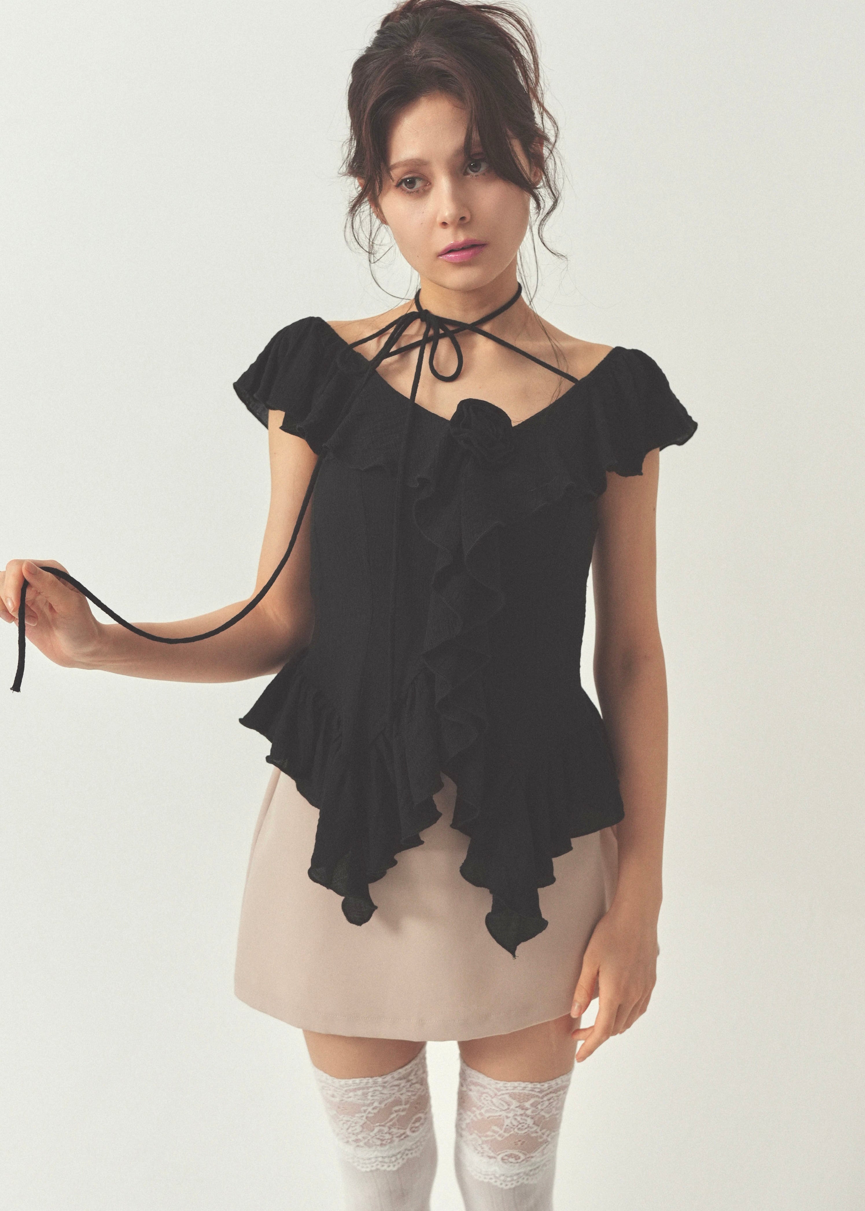 cotton ruffle frill blouse