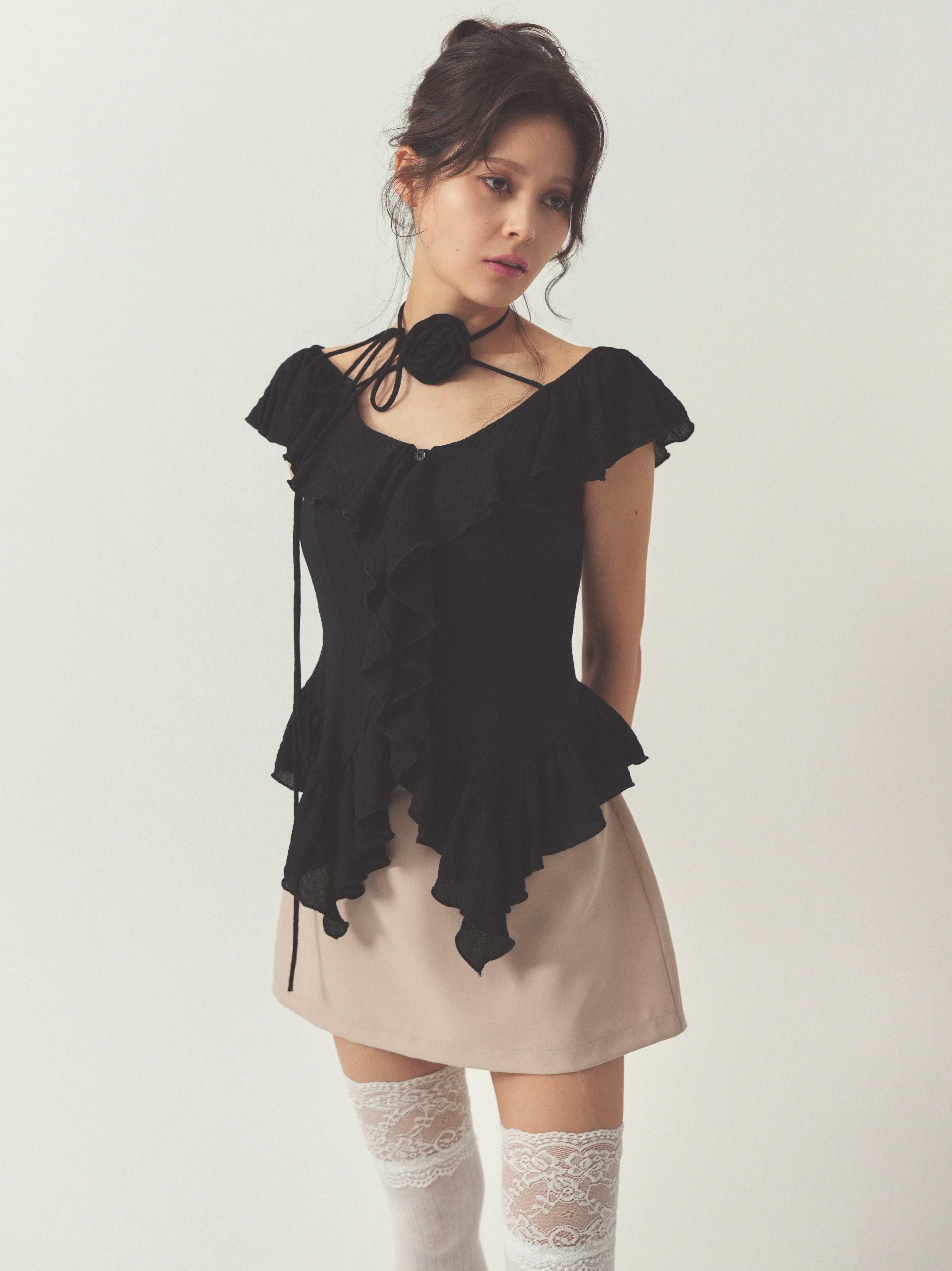 cotton ruffle frill blouse