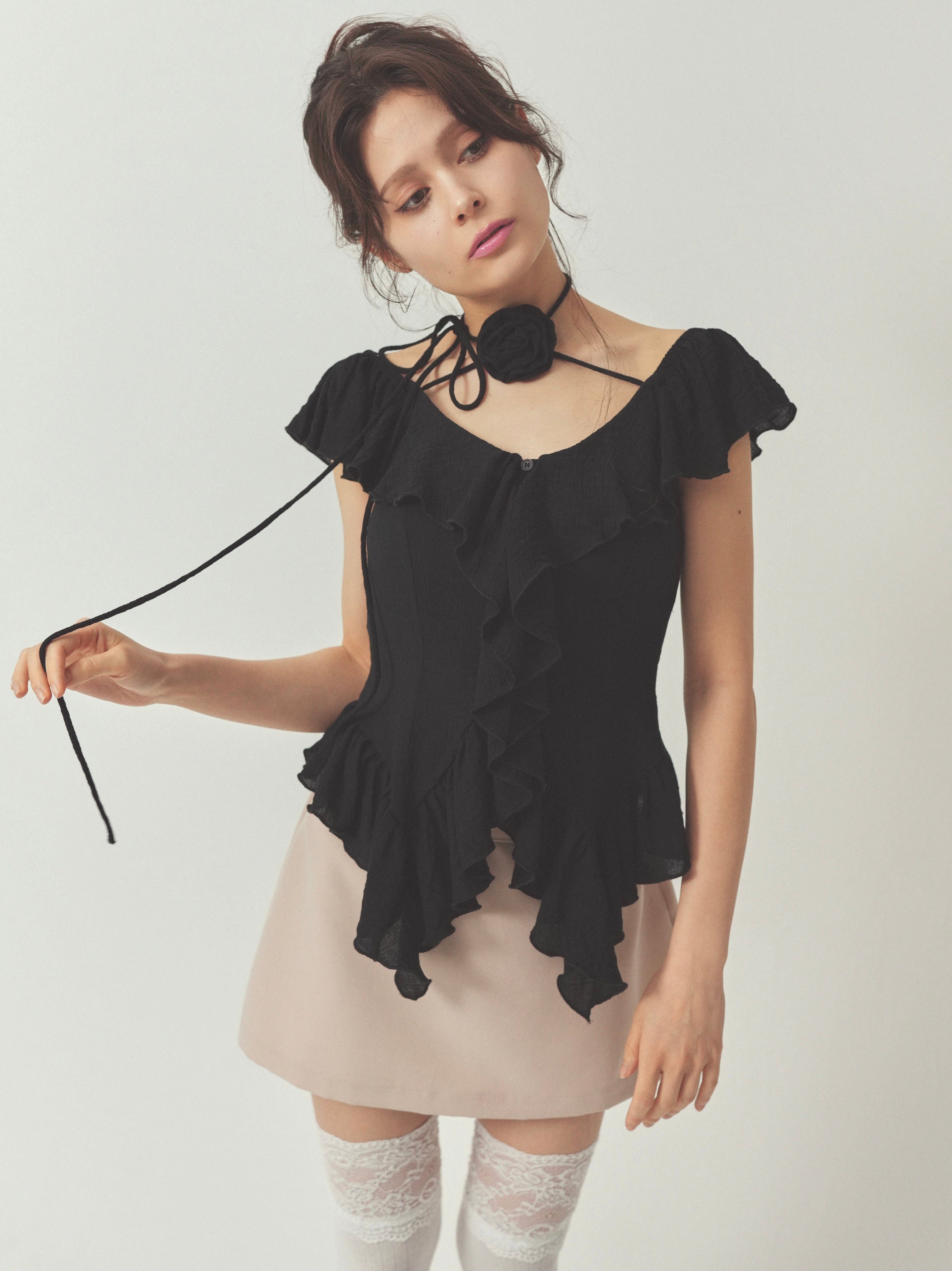 cotton ruffle frill blouse