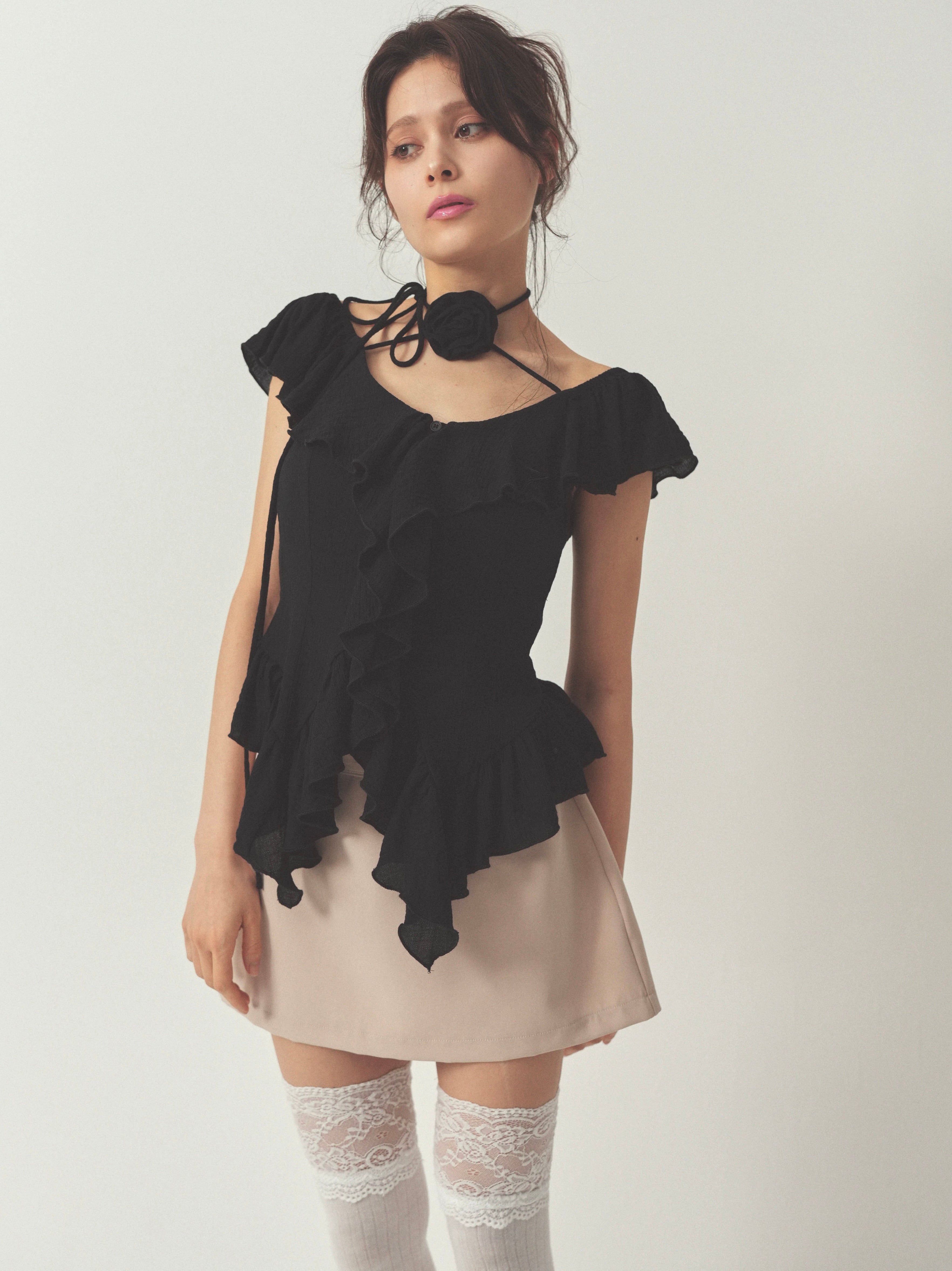 cotton ruffle frill blouse