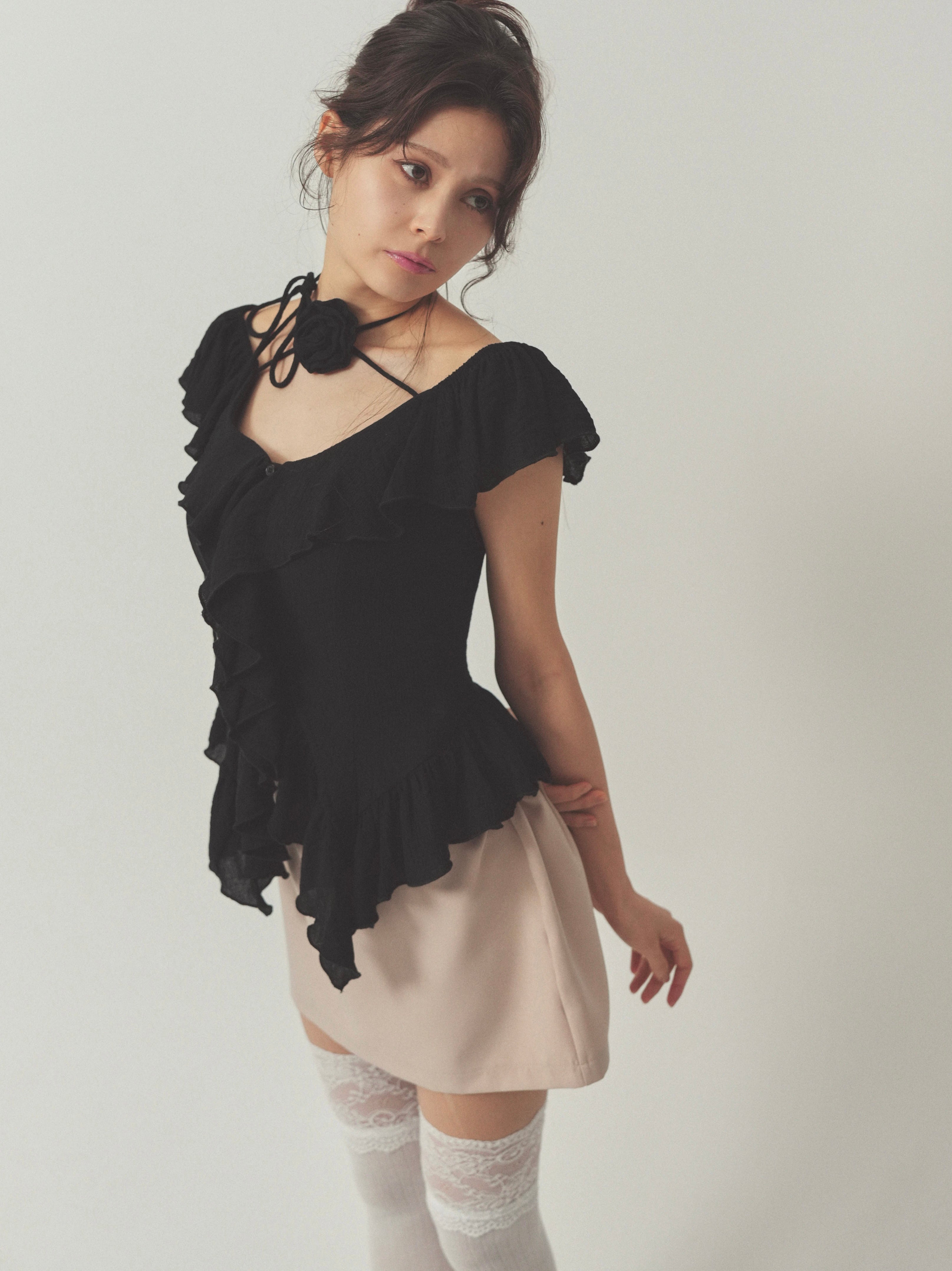 cotton ruffle frill blouse