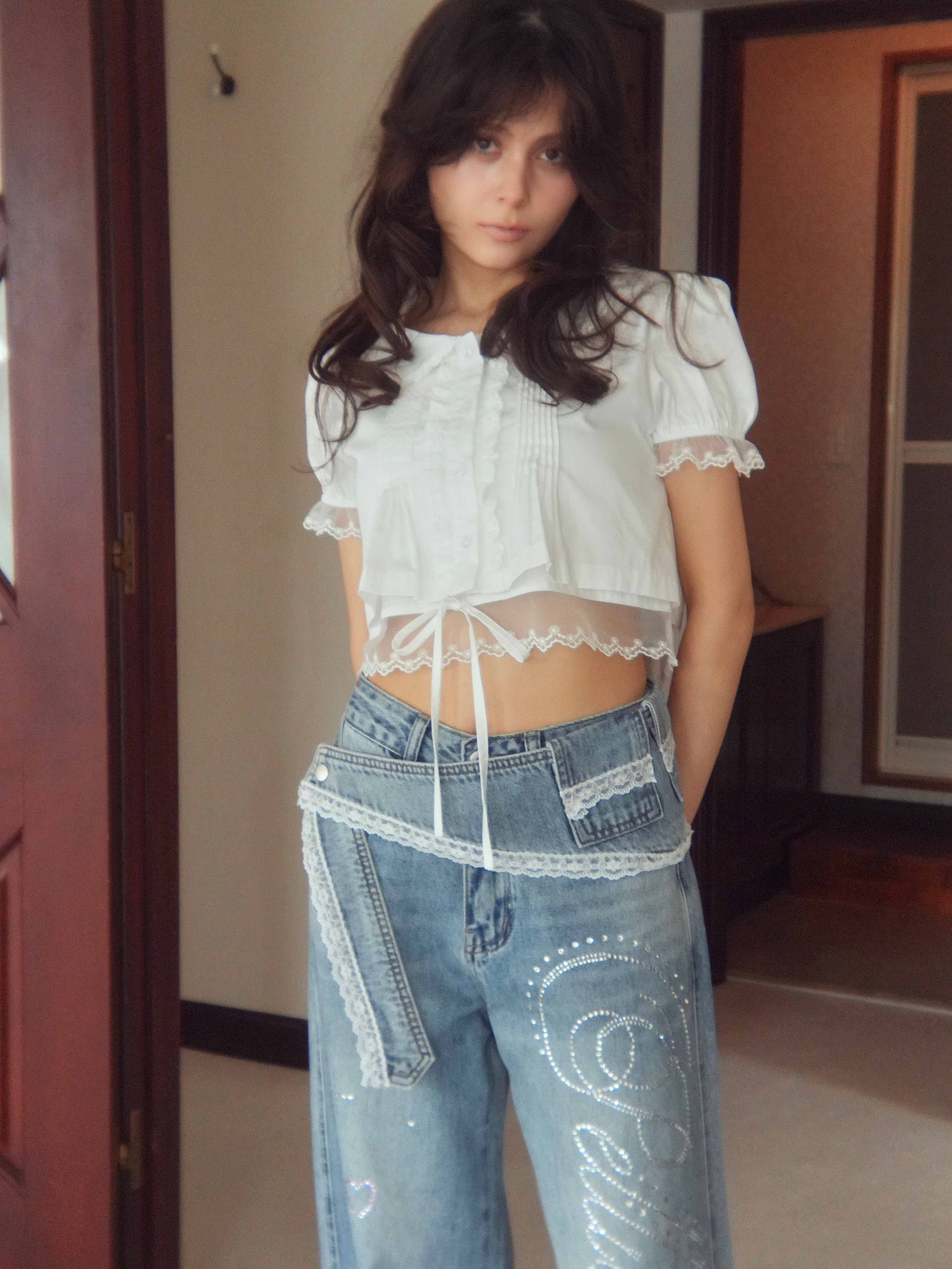 cropped puff blouse
