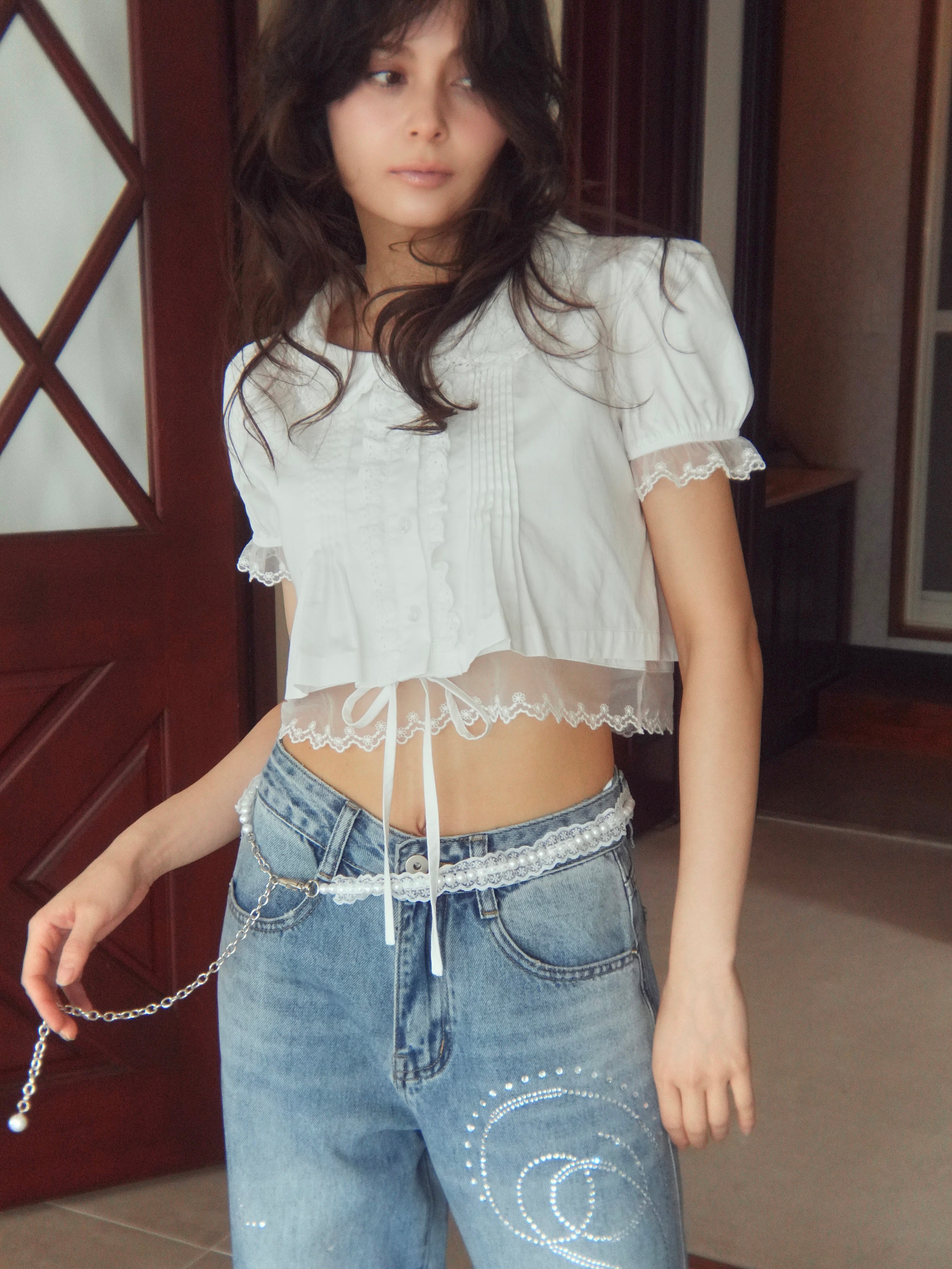cropped puff blouse