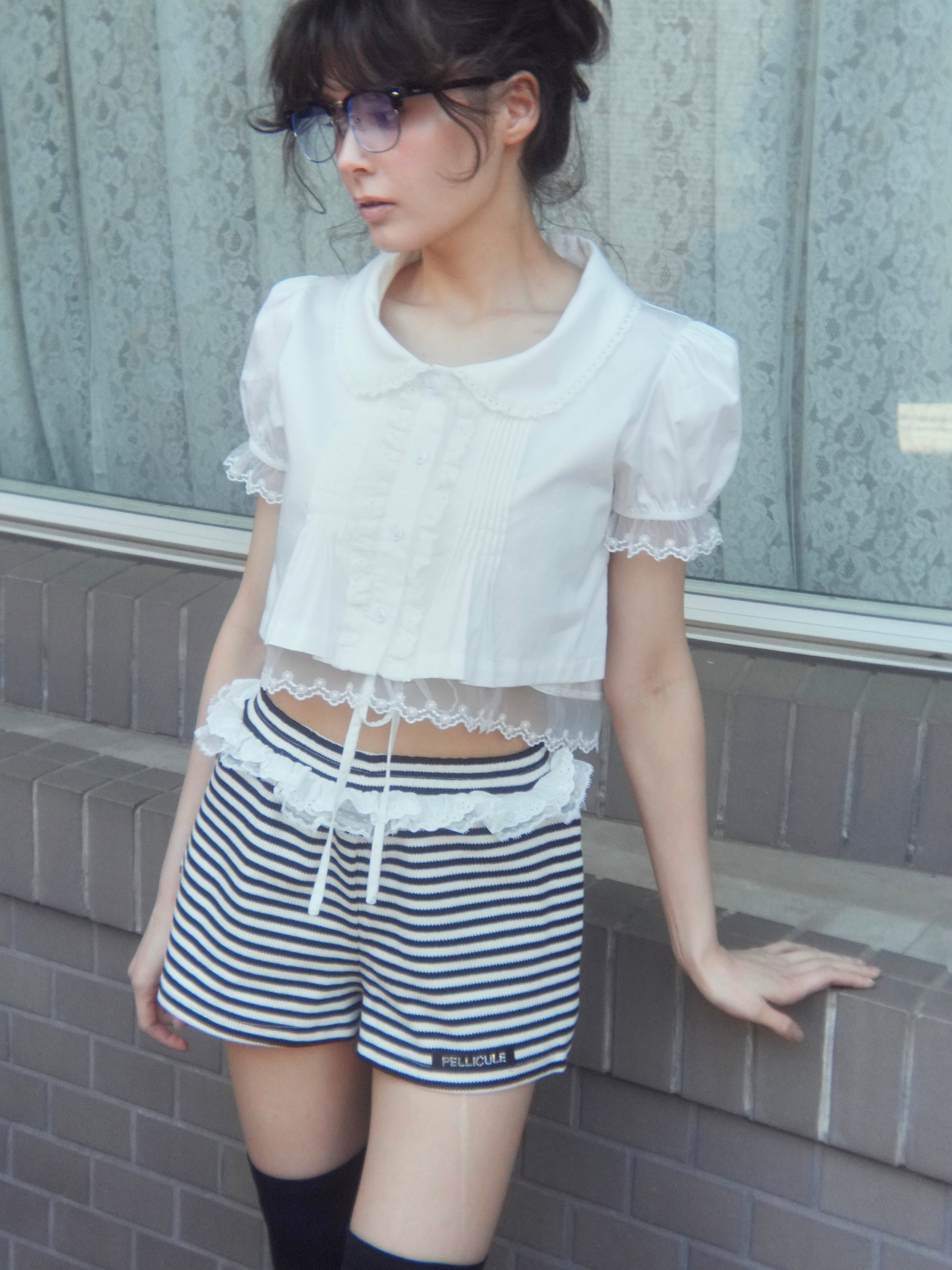 cropped puff blouse