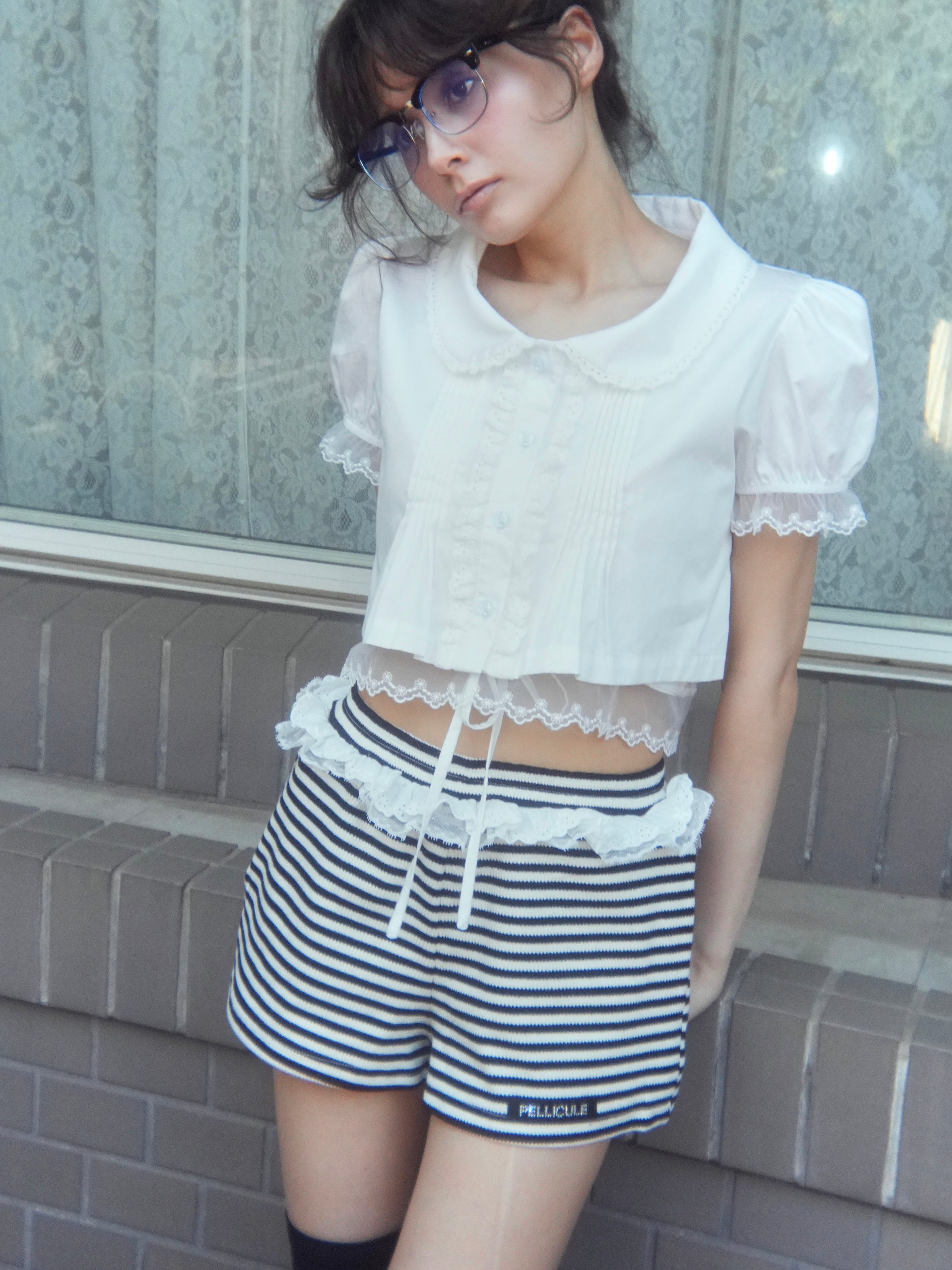 cropped puff blouse