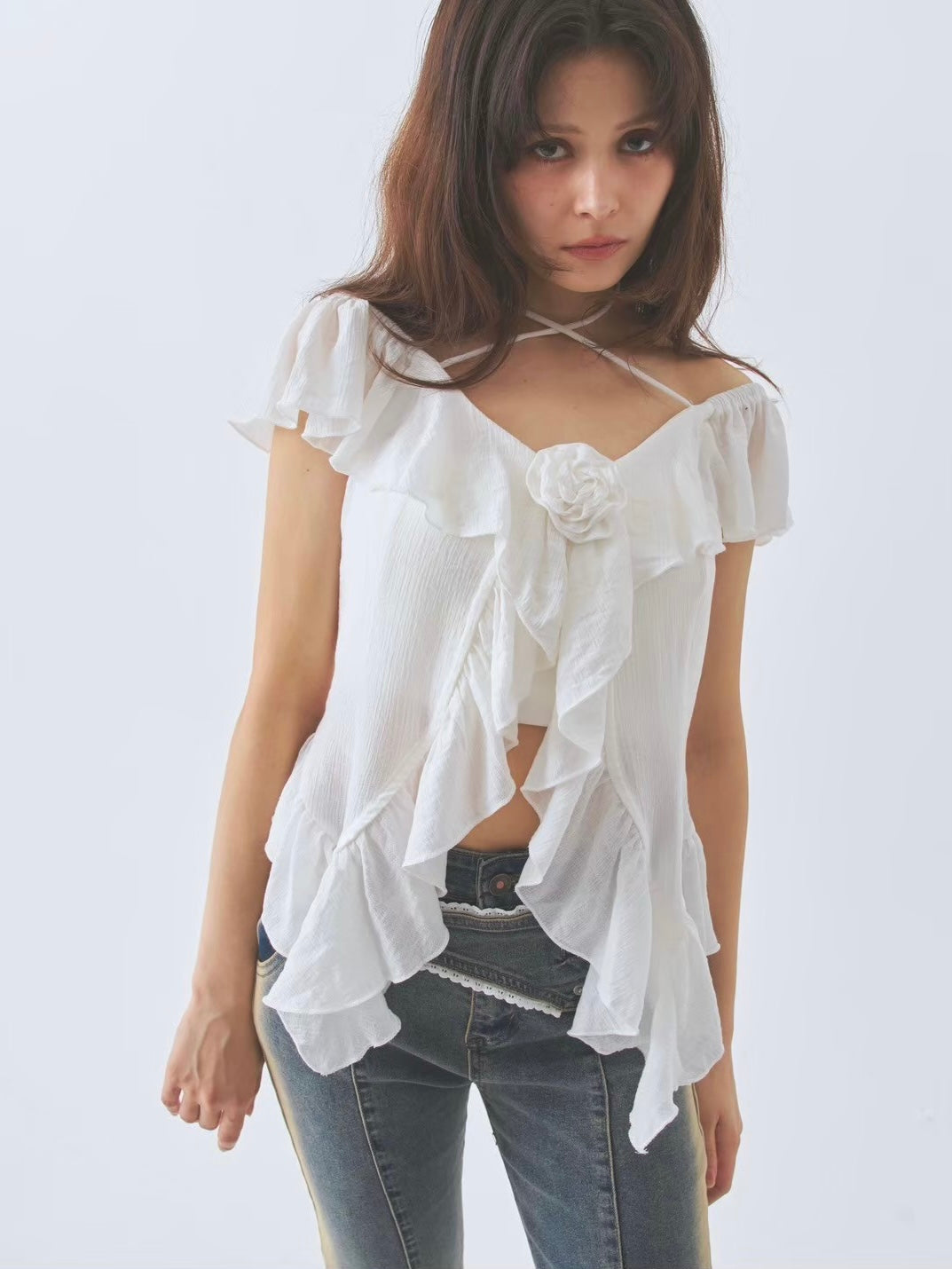 cotton ruffle frill blouse