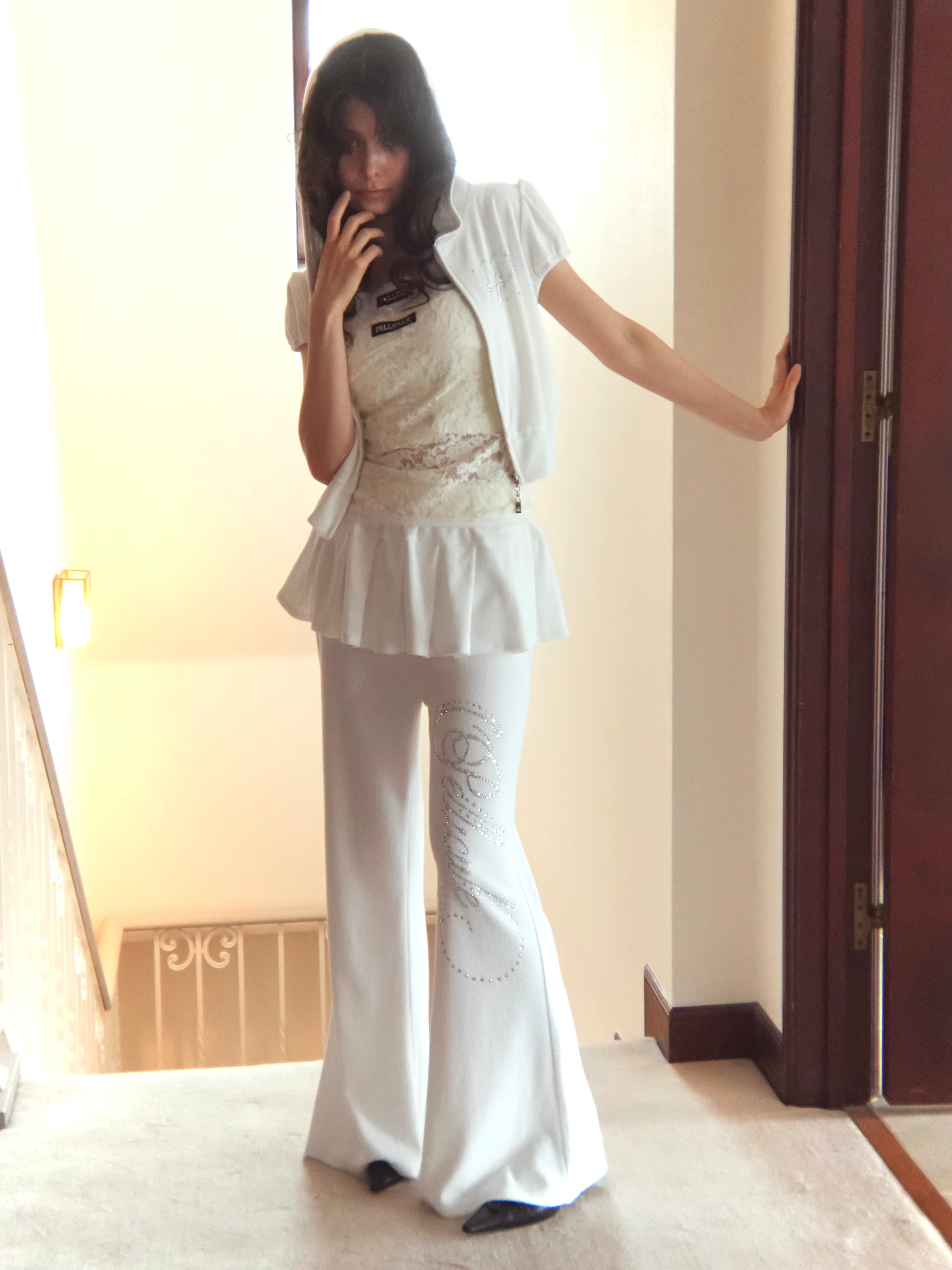 motif pile flare pants