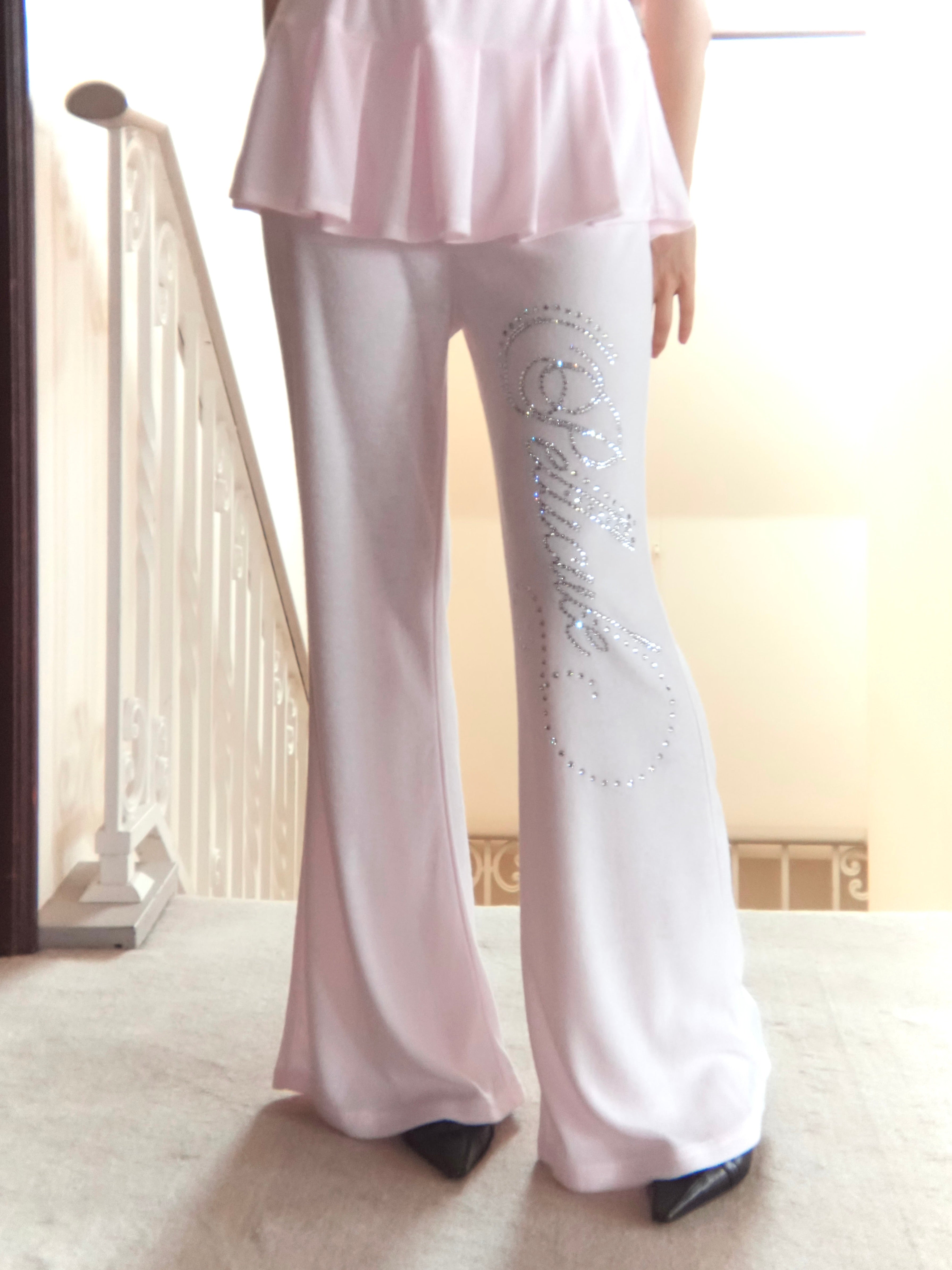 motif pile flare pants