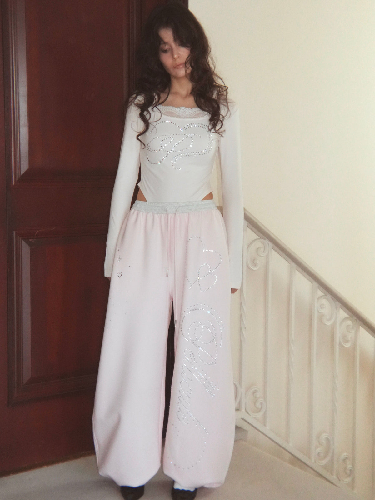 stone-deco sweat pants