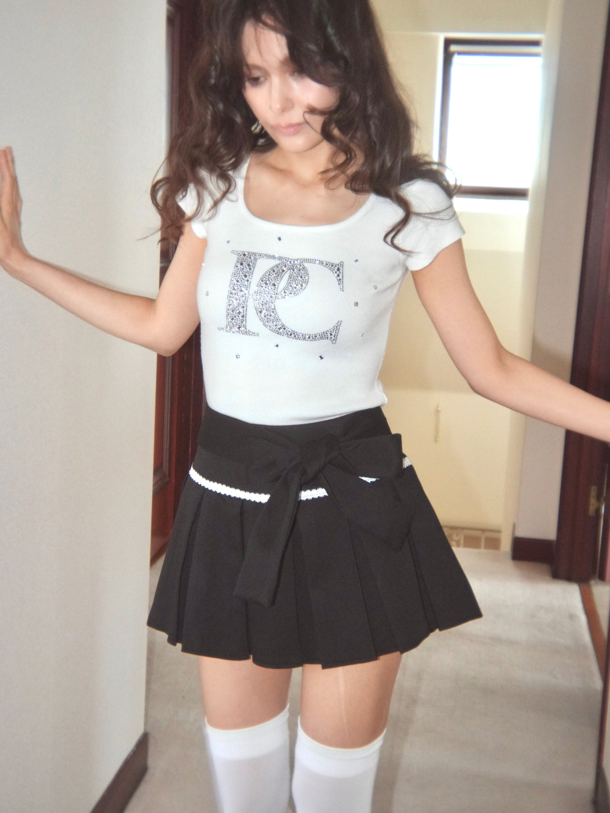 waistribbon pleats skirt