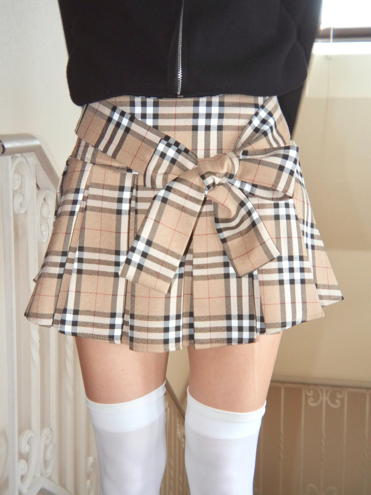 waistribbon pleats skirt