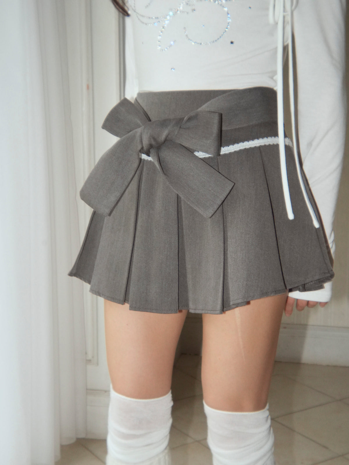 waistribbon pleats skirt