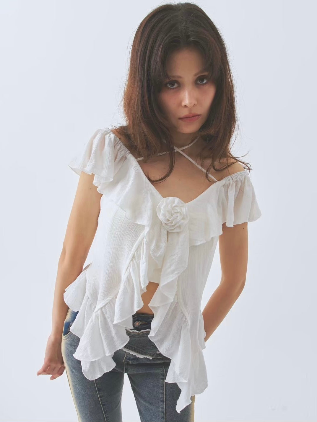 cotton ruffle frill blouse