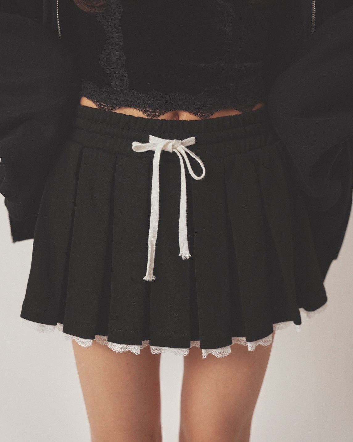 sweat lace pleats skirt