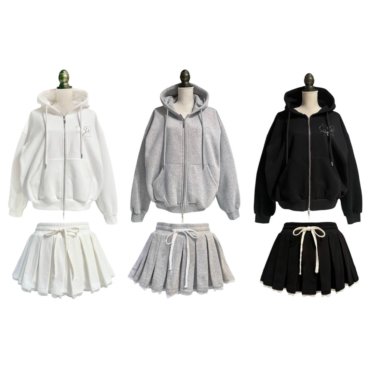 sweat lace pleats skirt