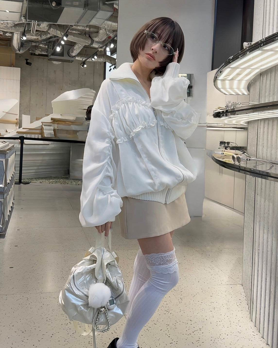 ribbon gather lib blouson