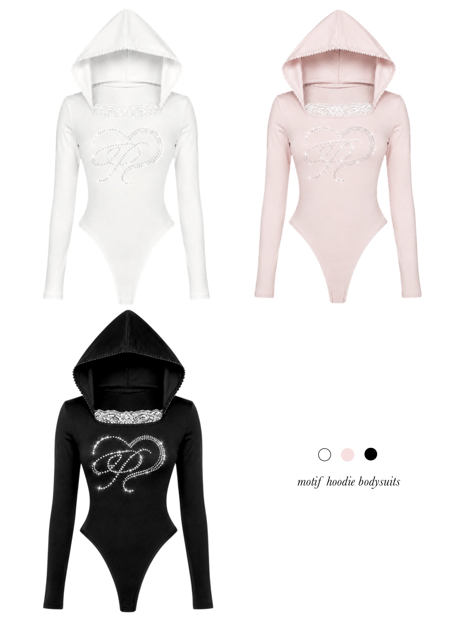 motif hoodie bodysuits