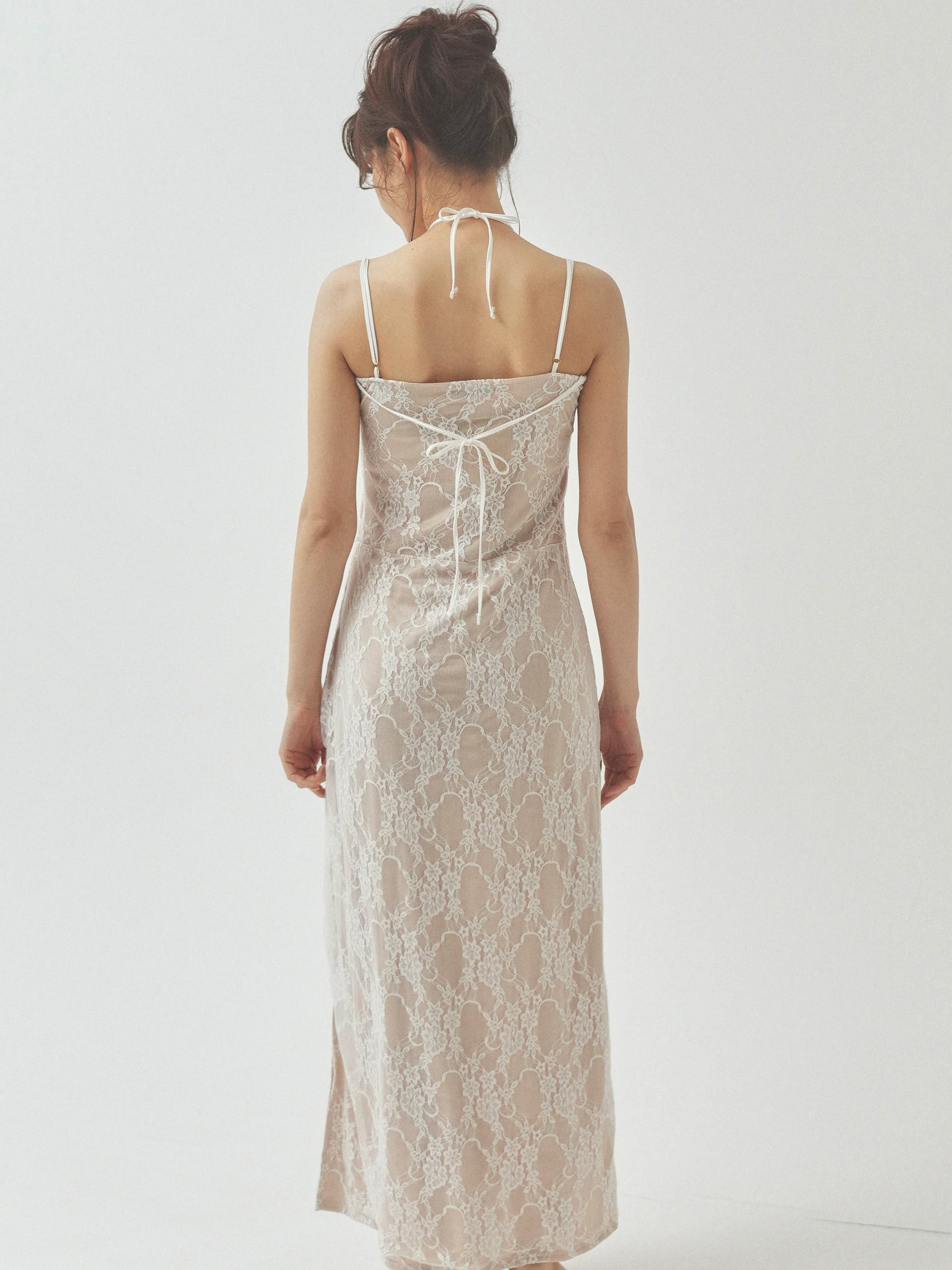 lace slit ribbon onepiece