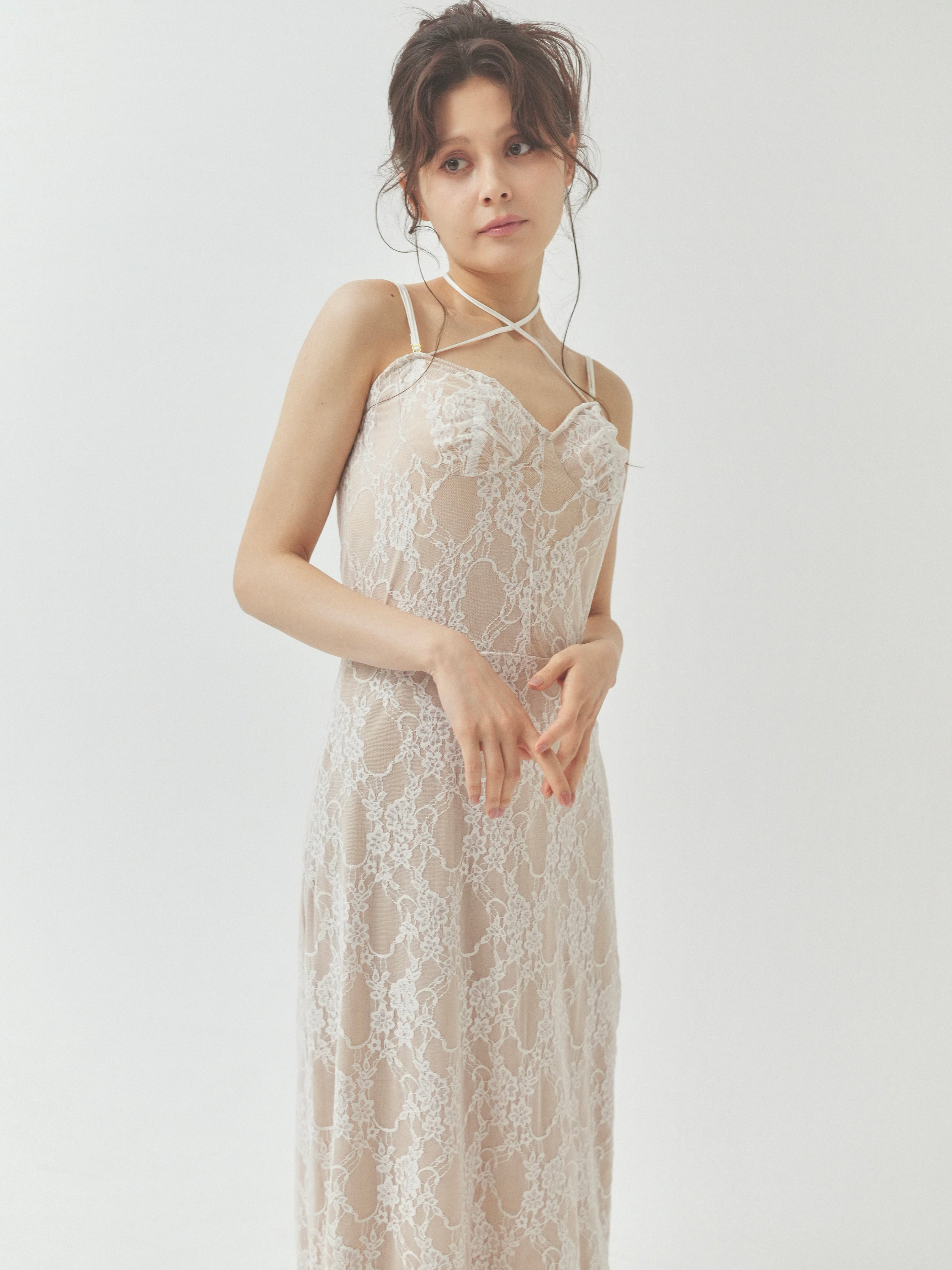 lace slit ribbon onepiece