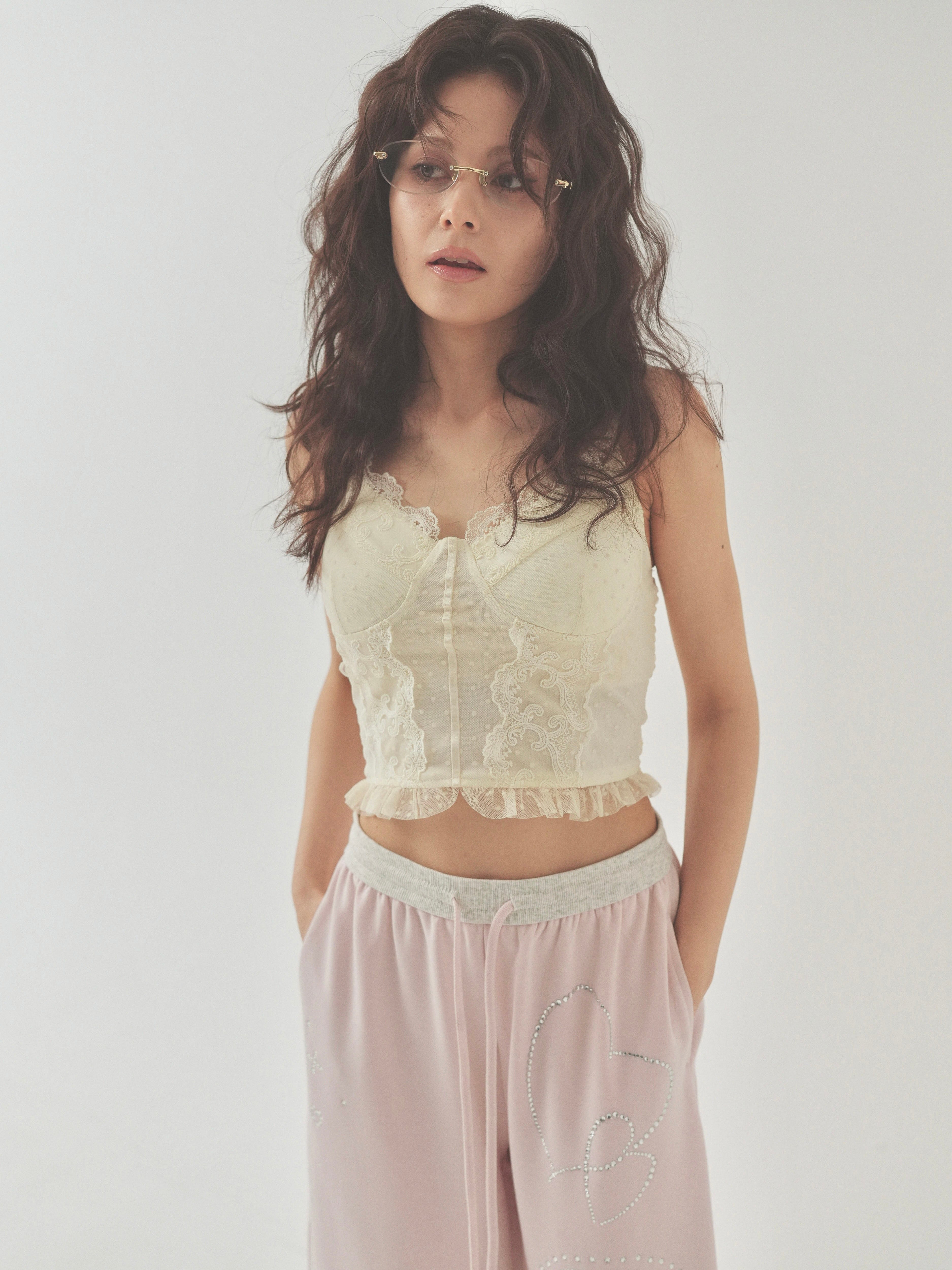 dot lace corset camisole