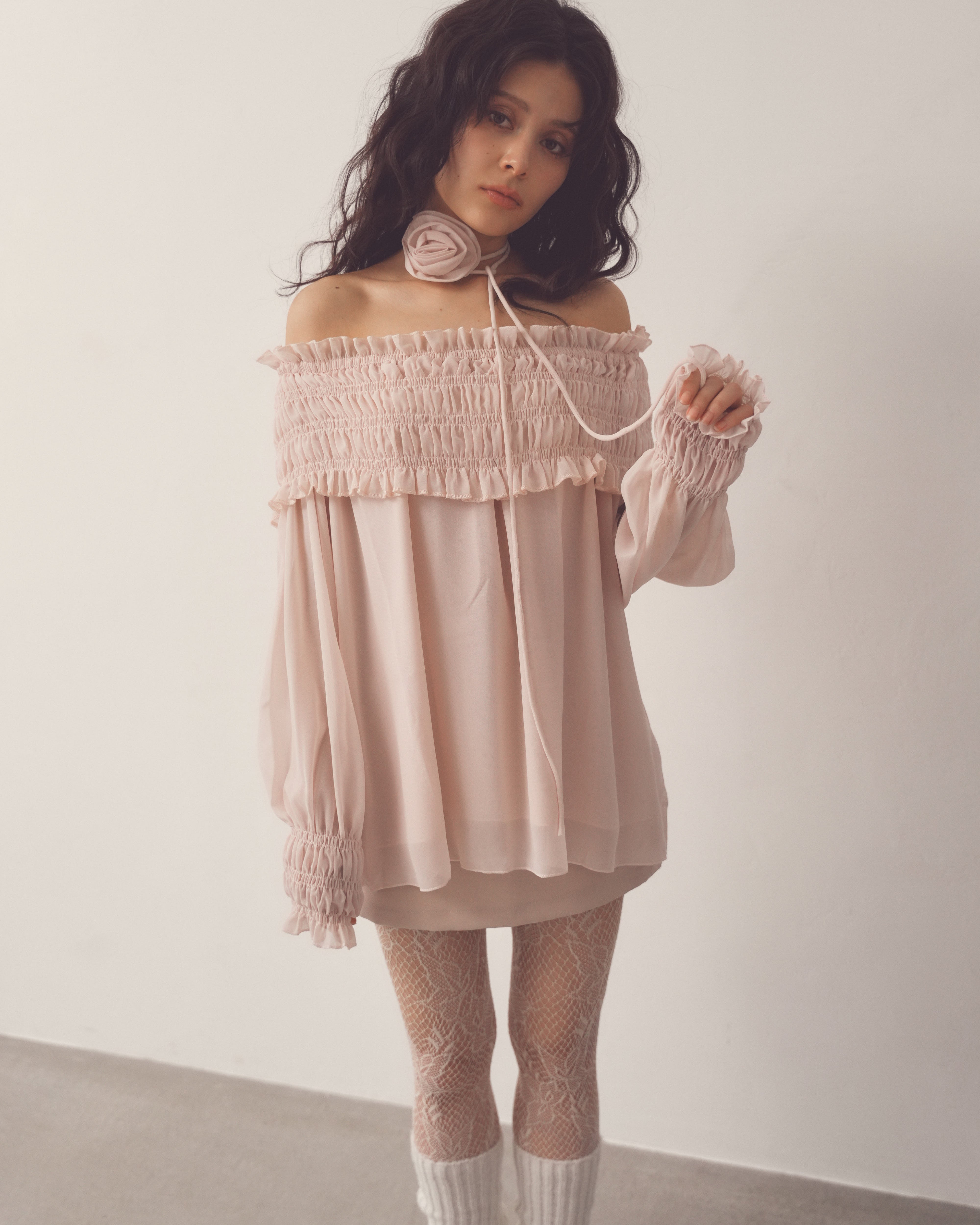 rose shirring frill blouse