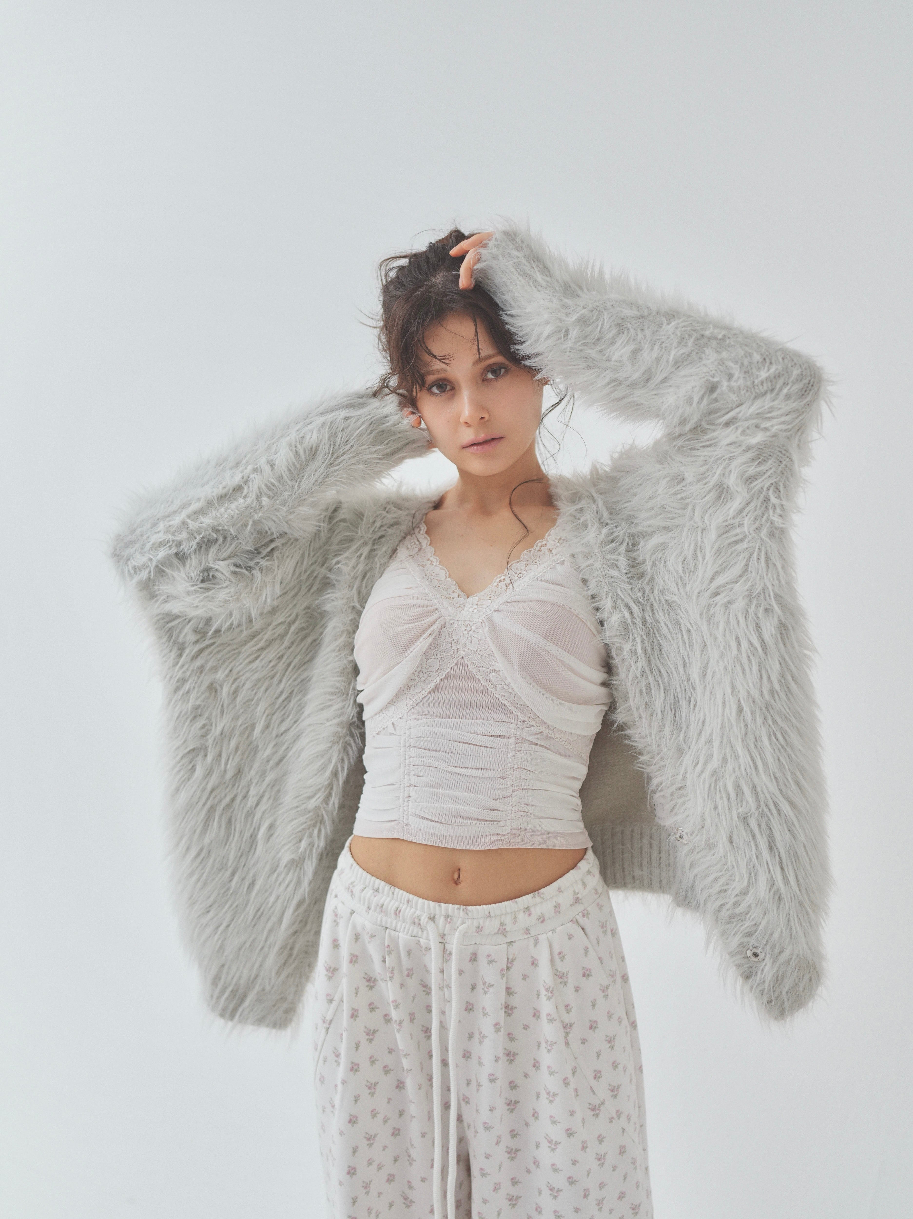 cat fur pail cardigan