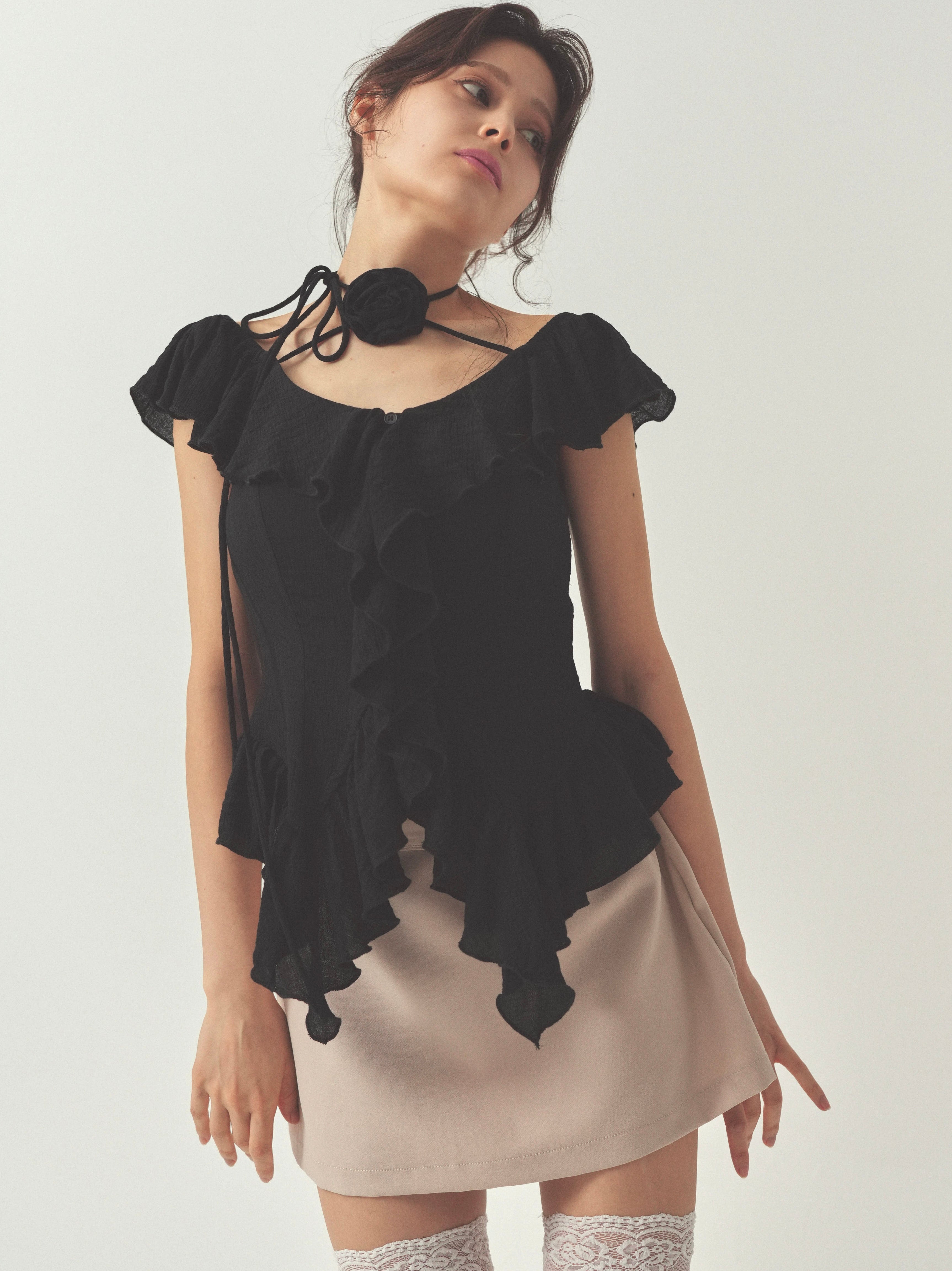 cotton ruffle frill blouse