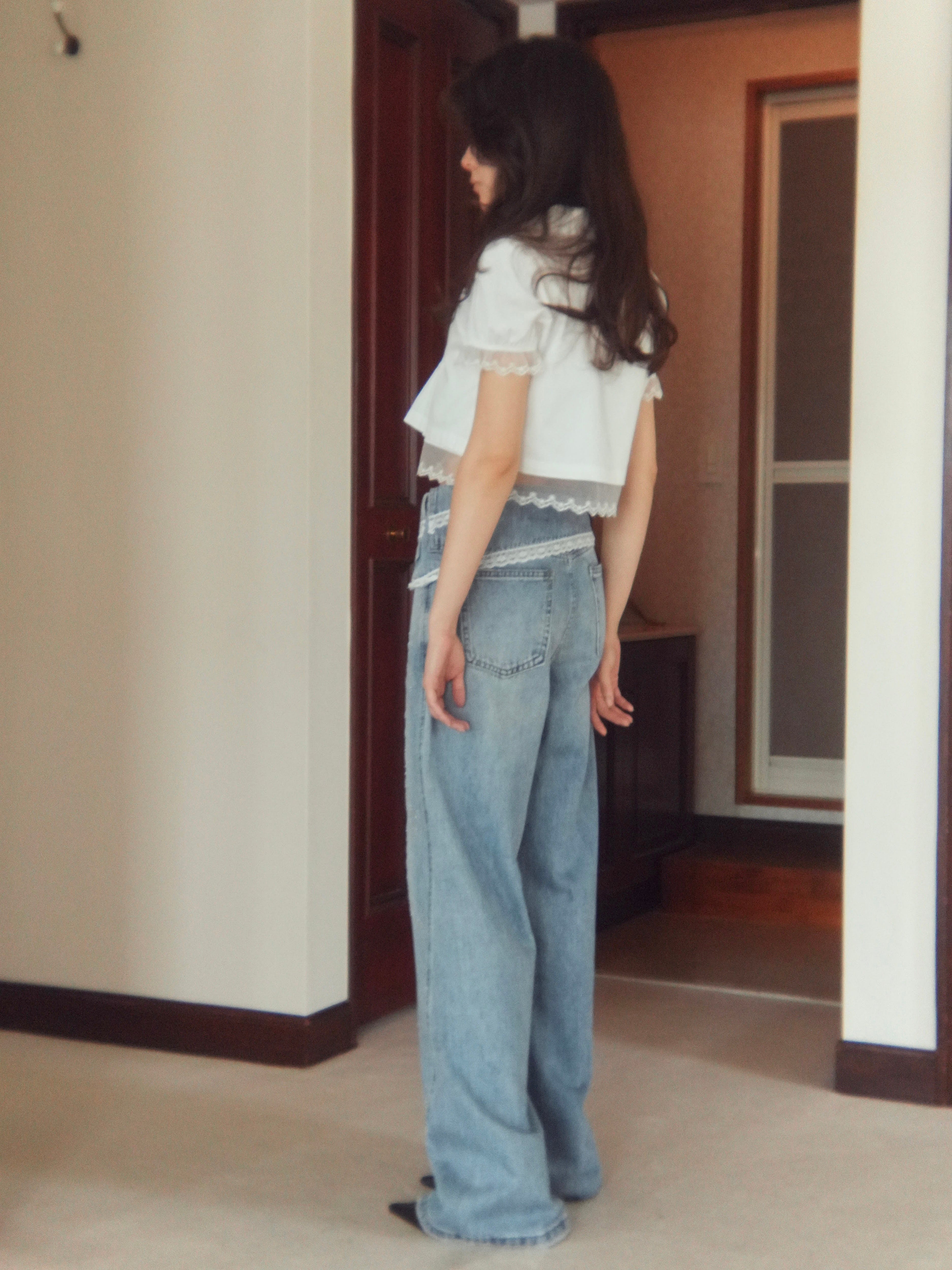 cropped puff blouse