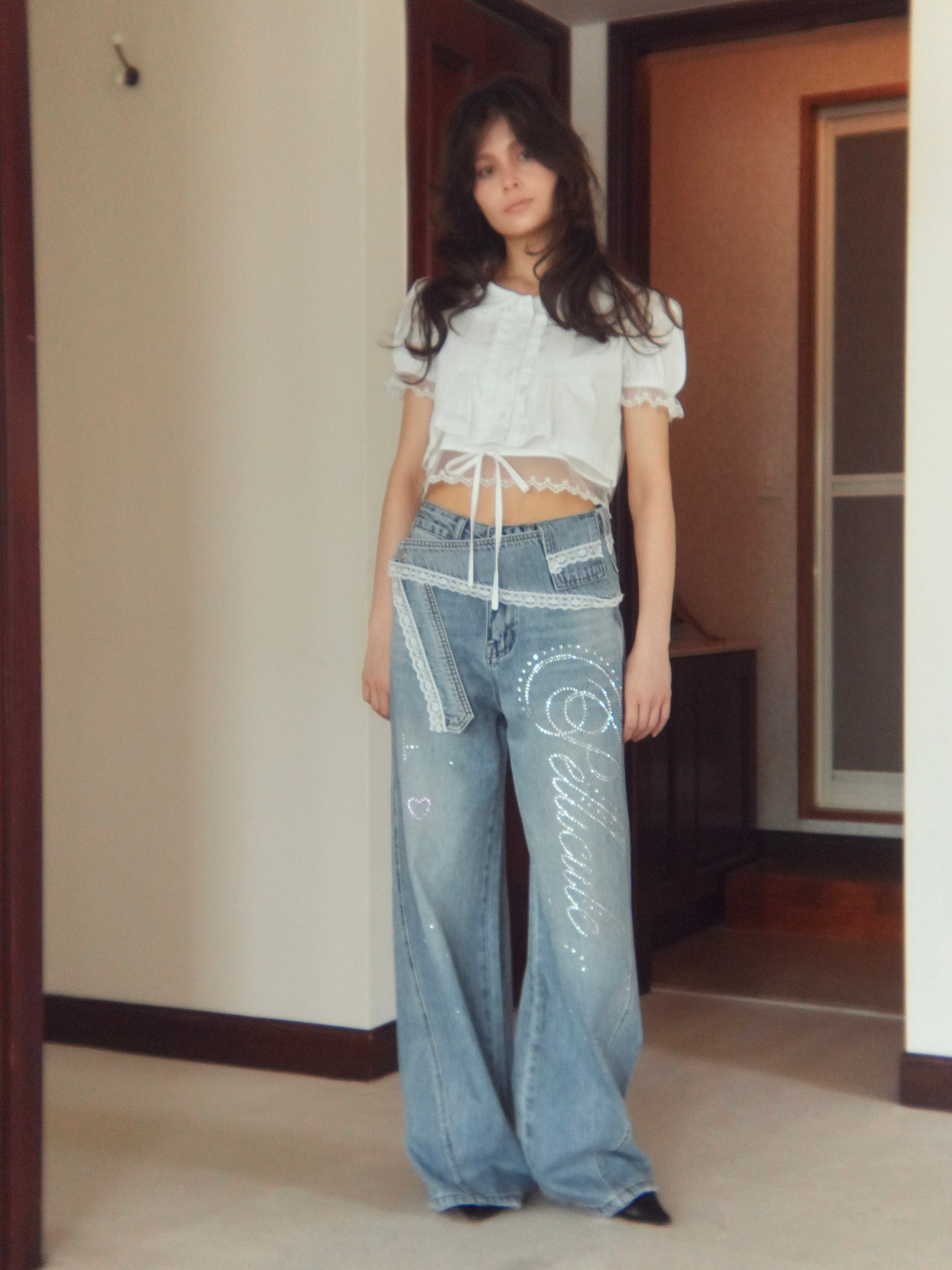 cropped puff blouse