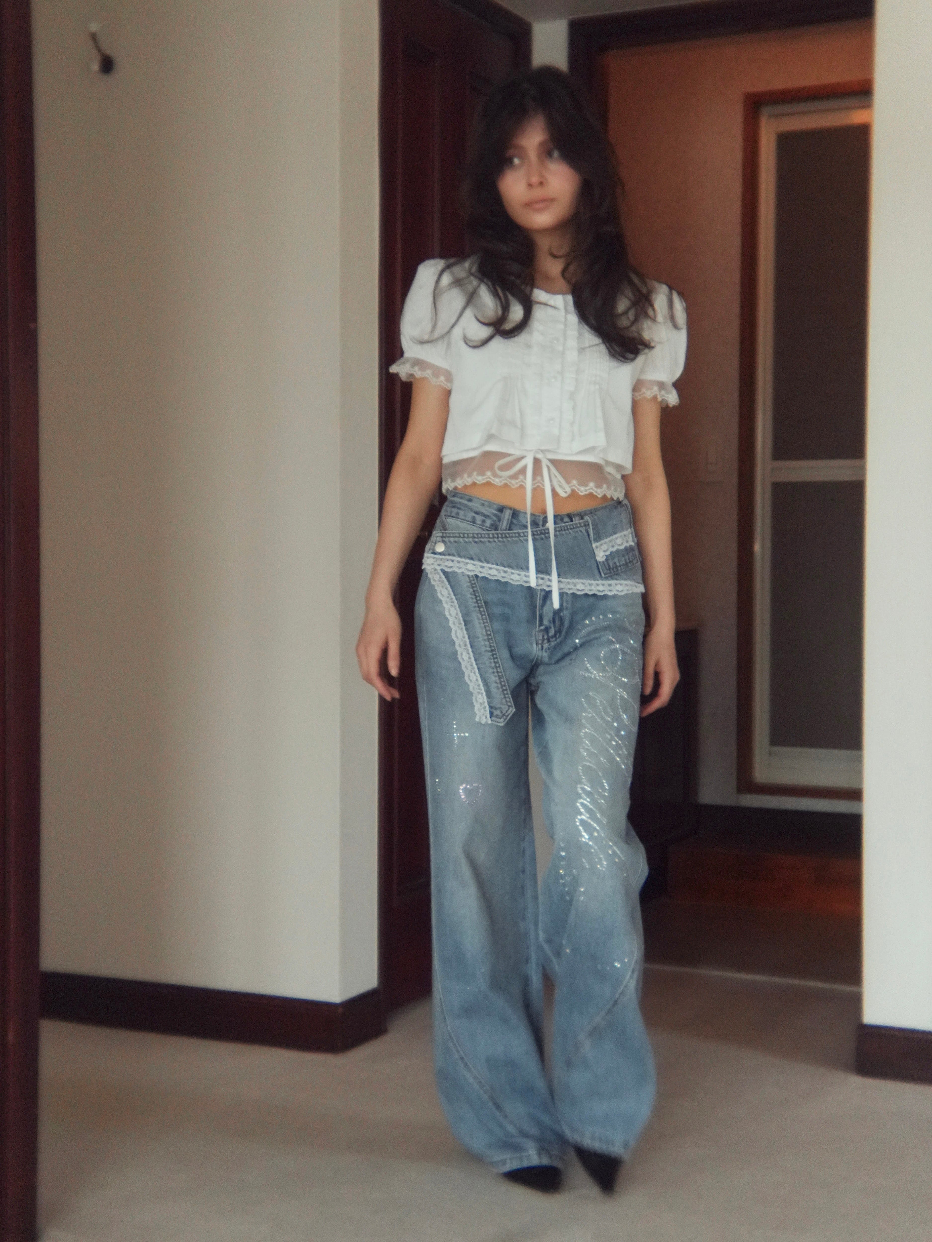 cropped puff blouse