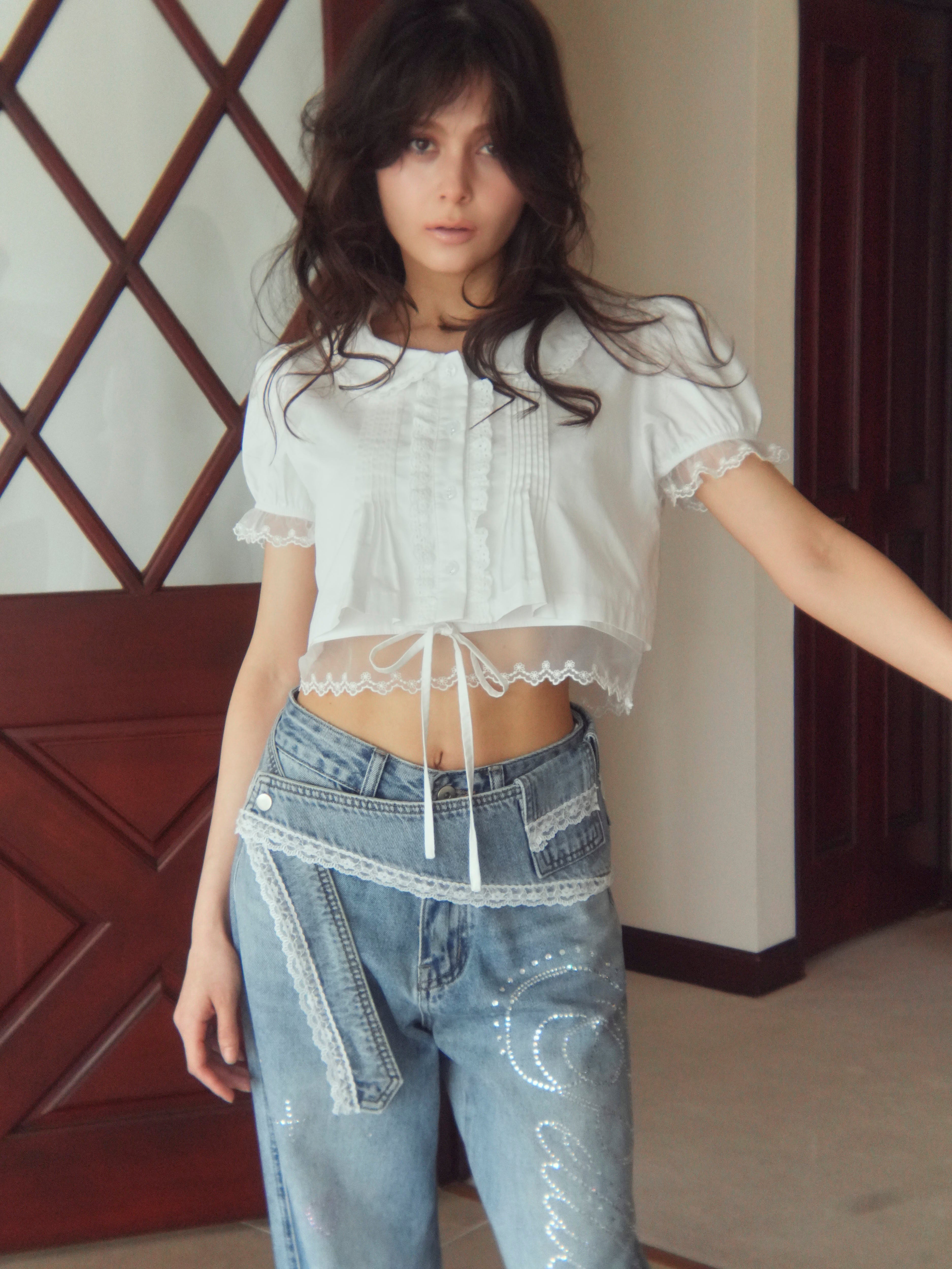 cropped puff blouse