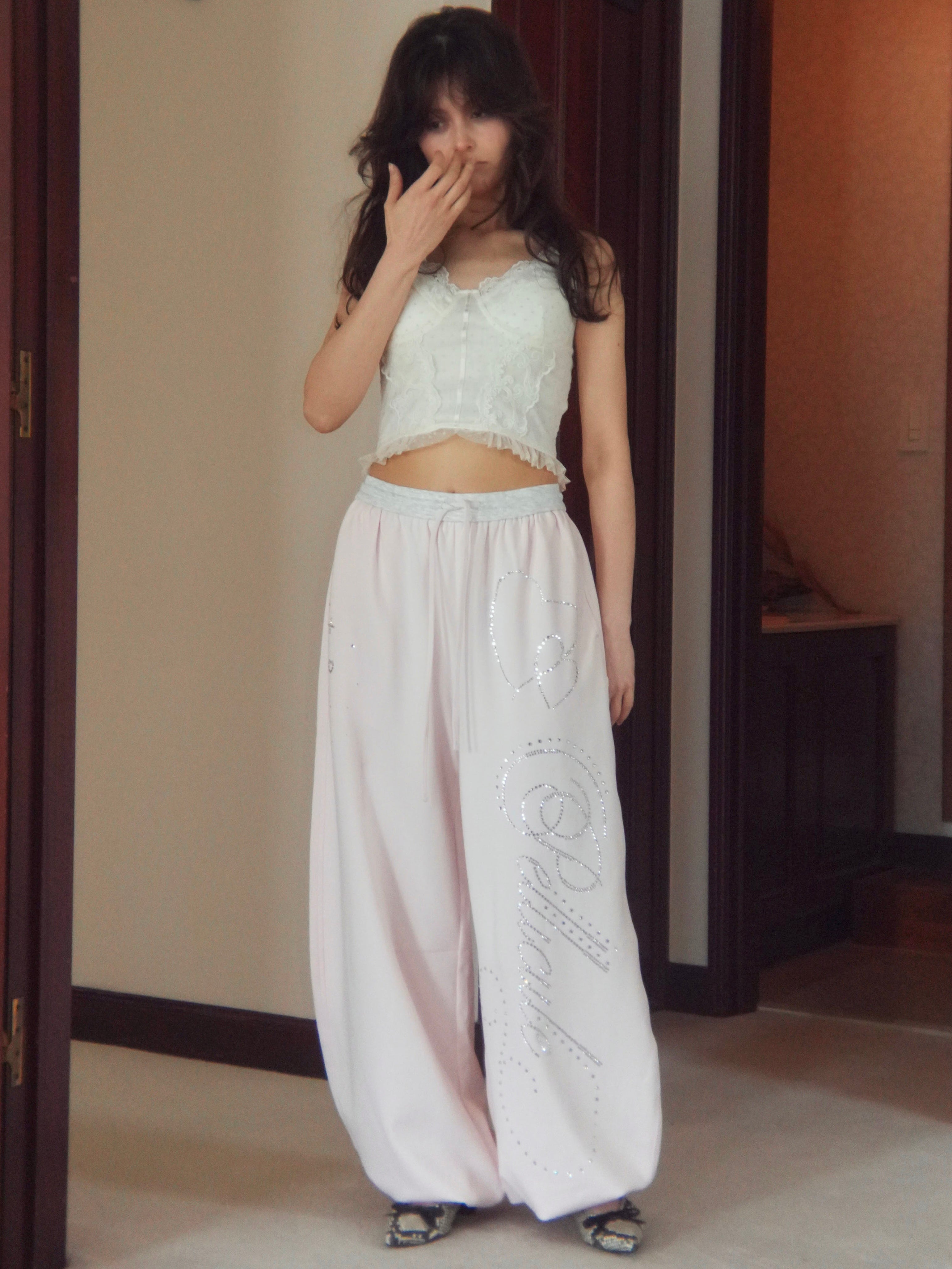 stone-deco sweat pants｜PELLICULE | ぺリキュール