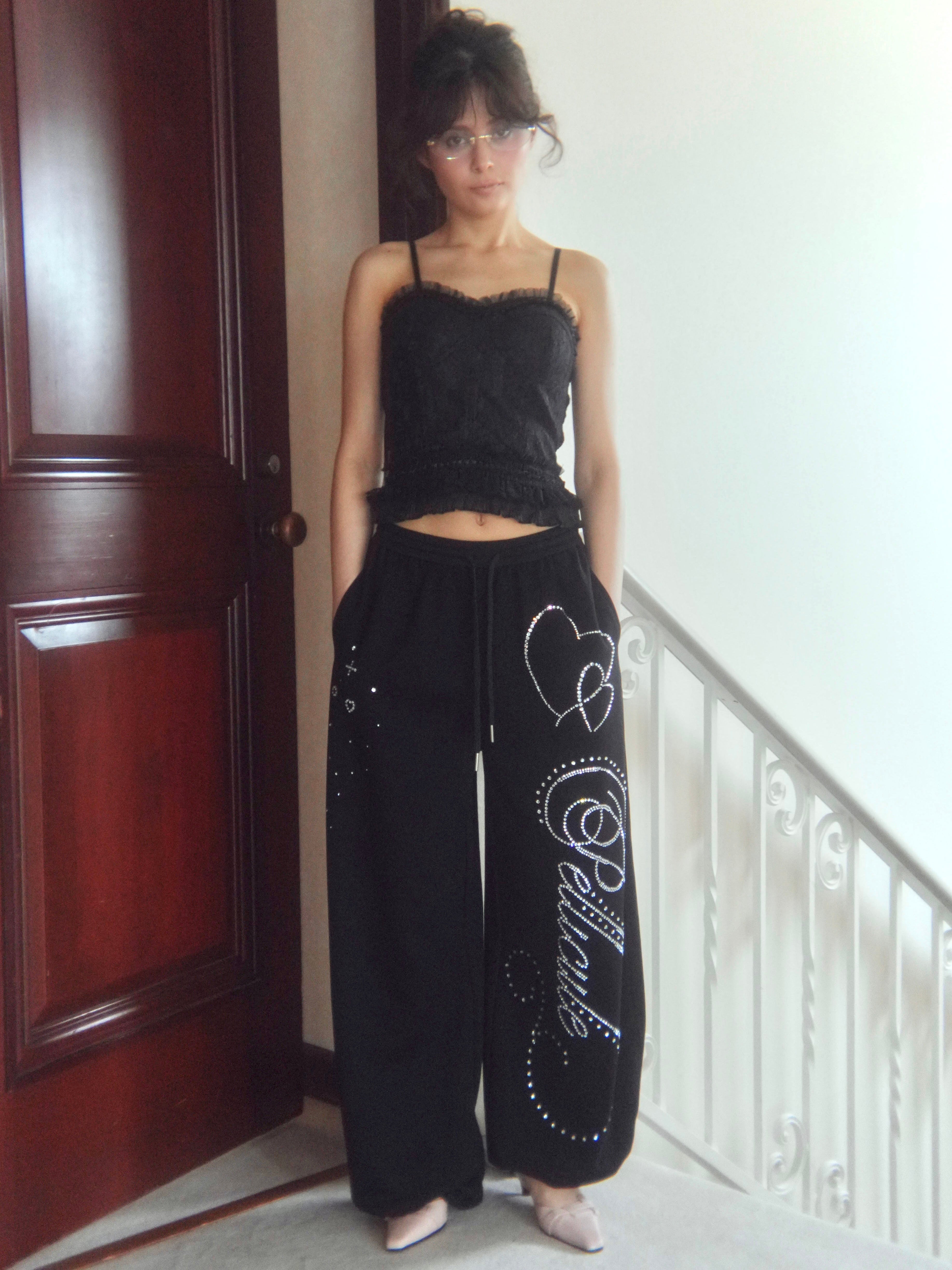stone-deco sweat pants|PELLICULE | ぺリキュール stone-deco sweat pants|PELLICULE | ぺリキュール