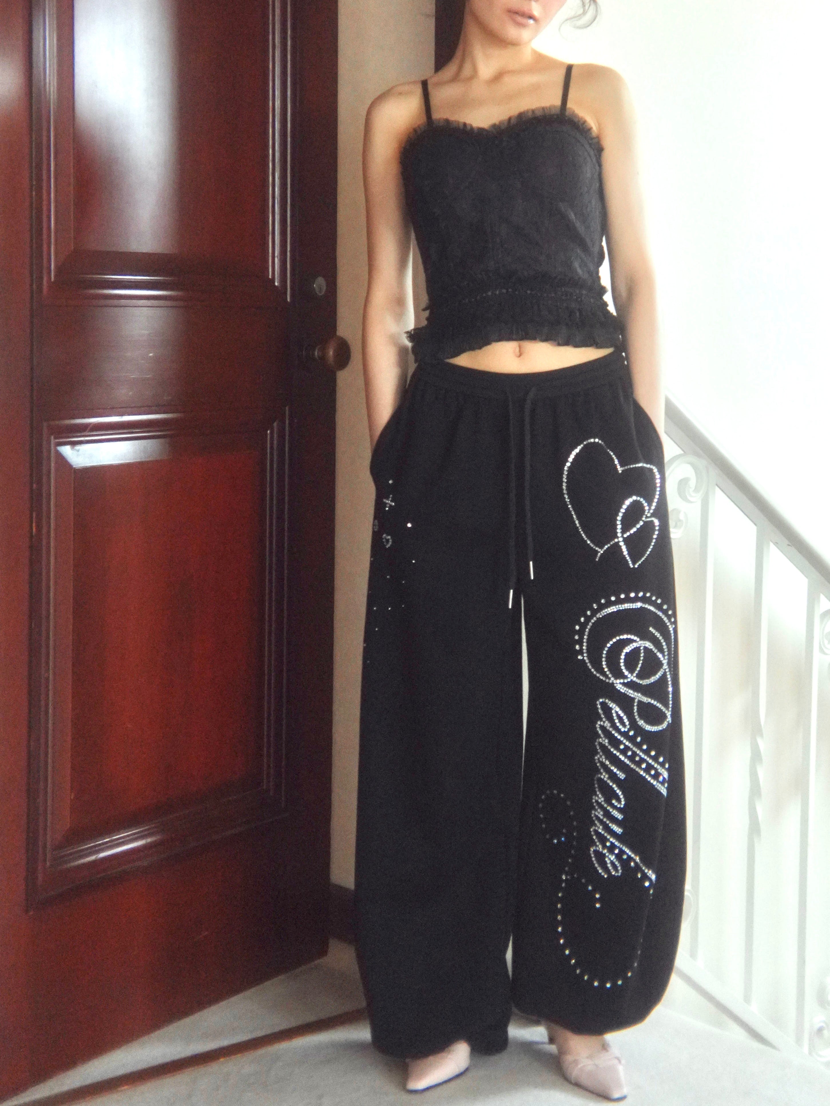 stone-deco sweat pants|PELLICULE | ぺリキュール stone-deco sweat pants|PELLICULE | ぺリキュール