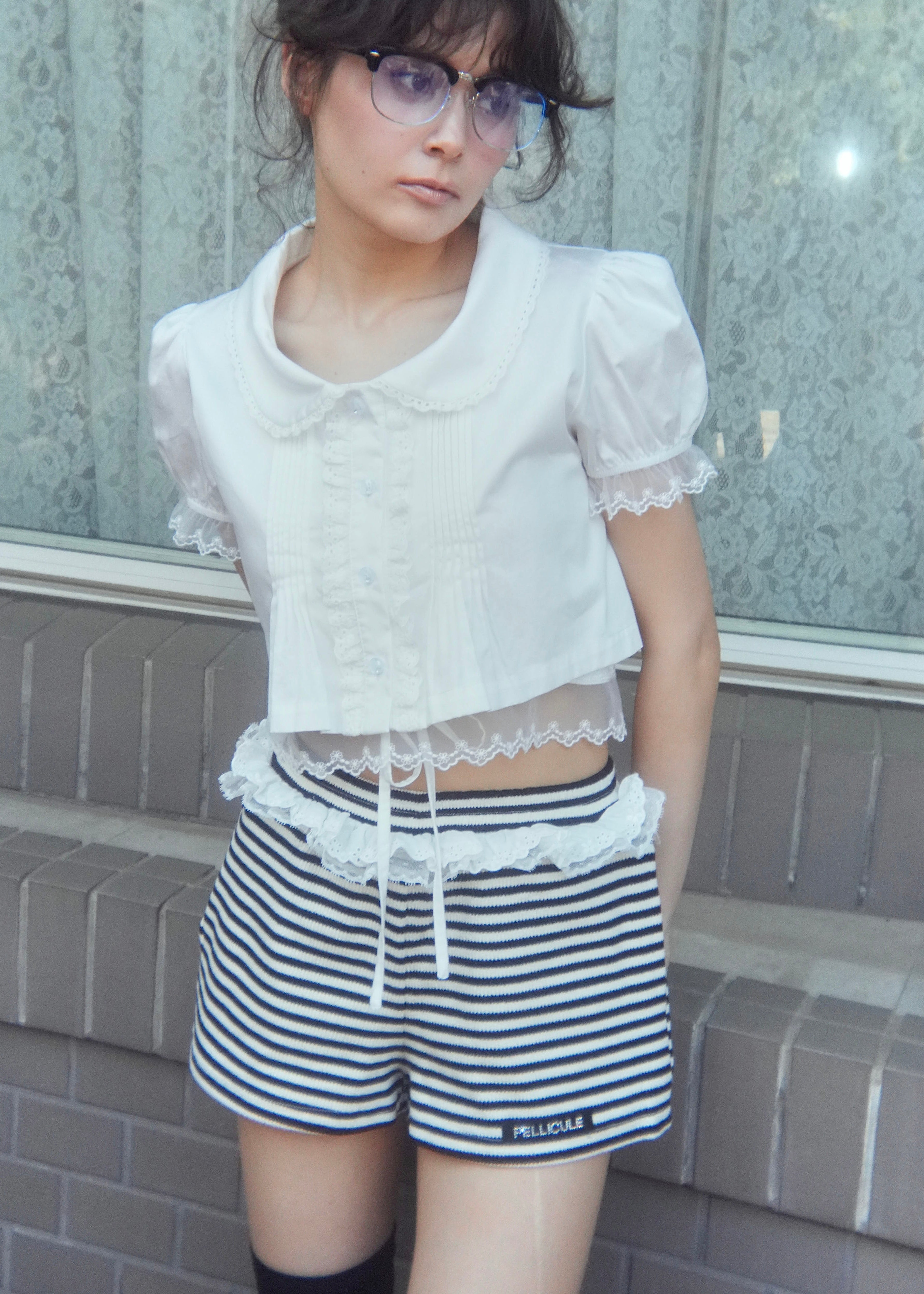 cropped puff blouse